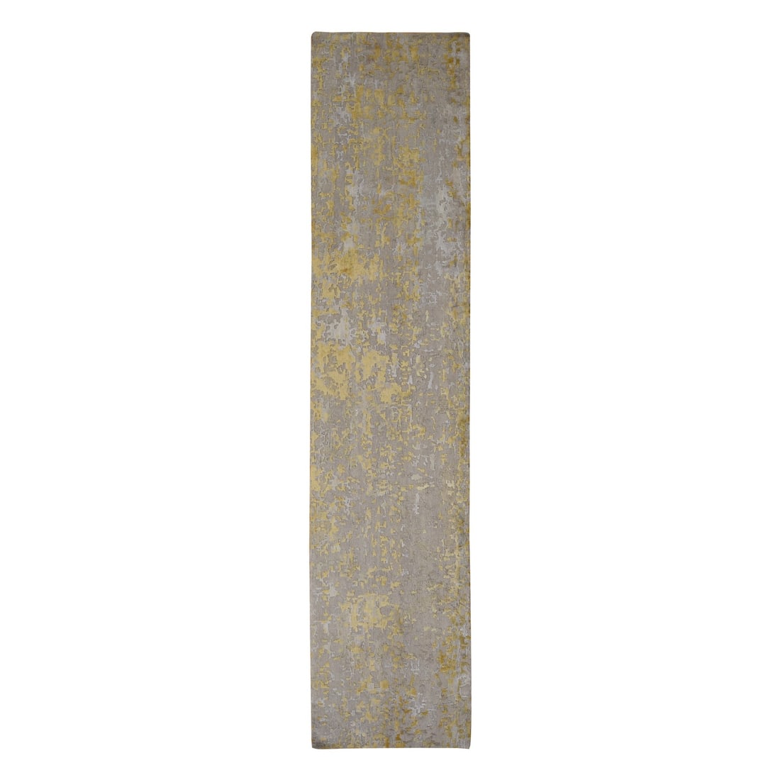 2'7"x11'9" Bone Brown Abstract Design Hand Knotted Runner Oriental Rug: 2'7"x11'9" Bone Brown Abstract Design Hand Knotted Runner Oriental Rug Abstract design in bone brown wool creates a unique and eye-catching runner rug. Hand-knotted with a cotton foundation, this piec