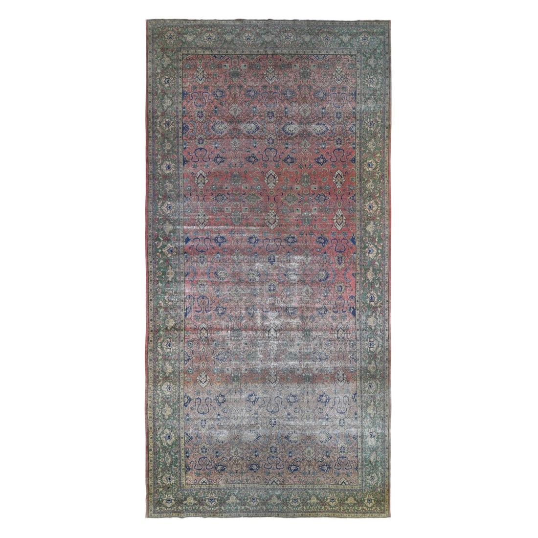 9'2"x19'2" Hand Knotted Pink Antique Turkish Sivas Distressed Metro Rug: 9'2"x19'2" Hand Knotted Pink Antique Turkish Sivas Distressed Metro Rug 9'2"x19'2" Hand Knotted Pink Antique Turkish Sivas Distressed Metro Rug boasts an impressive scale and intricate hand-knotted de