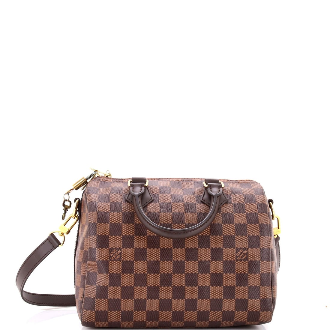 Louis Vuitton Speedy Bandouliere Bag Damier 25: Louis Vuitton Speedy Bandouliere Bag Damier 25 The Louis Vuitton Speedy Bandouliere Bag Damier 25 in brown canvas coated exterior offers a timeless satchel design with classic charm. Measuring 7.5" ta