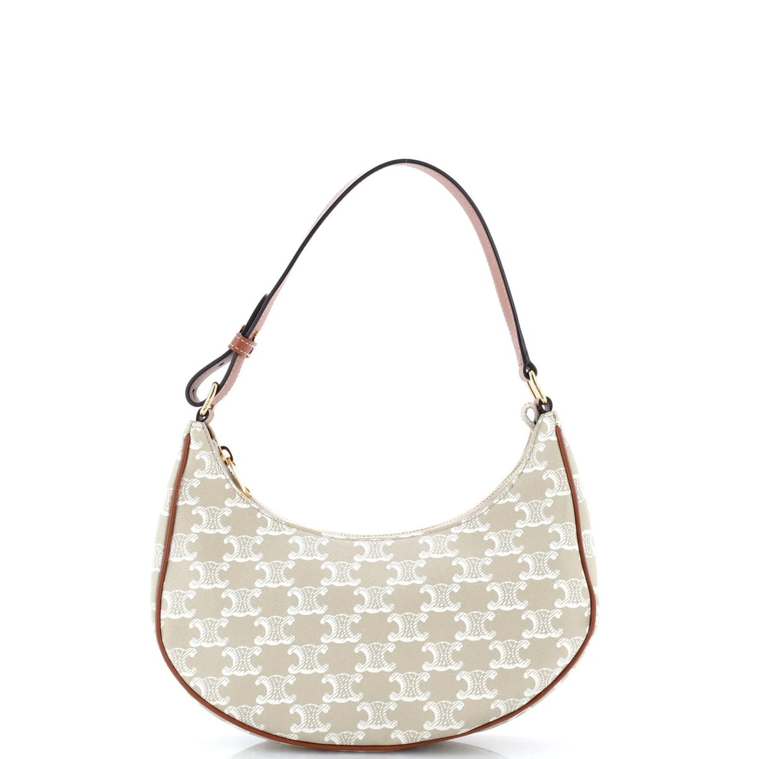 Celine Ava Bag Triomphe Coated Canvas: Celine Ava Bag Triomphe Coated Canvas The Celine Ava Bag Triomphe Coated Canvas boasts a neutral exterior with subtle scuffs and edge wear, giving it a well-worn look. Measuring 5.5" tall and 10" wide