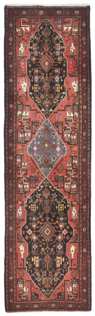 2'8 X 9'3 Vintage Farmhouse Hallway Carpet Tribal Oriental Runner Rug 3X9 Ft Hand-Knotted: 2'8 X 9'3 Vintage Farmhouse Hallway Carpet Tribal Oriental Runner Rug 3X9 Ft Hand-Knotted Hand-knotted in wool, this 2'8 x 9'3" vintage farmhouse hallway carpet features a unique tribal oriental runne