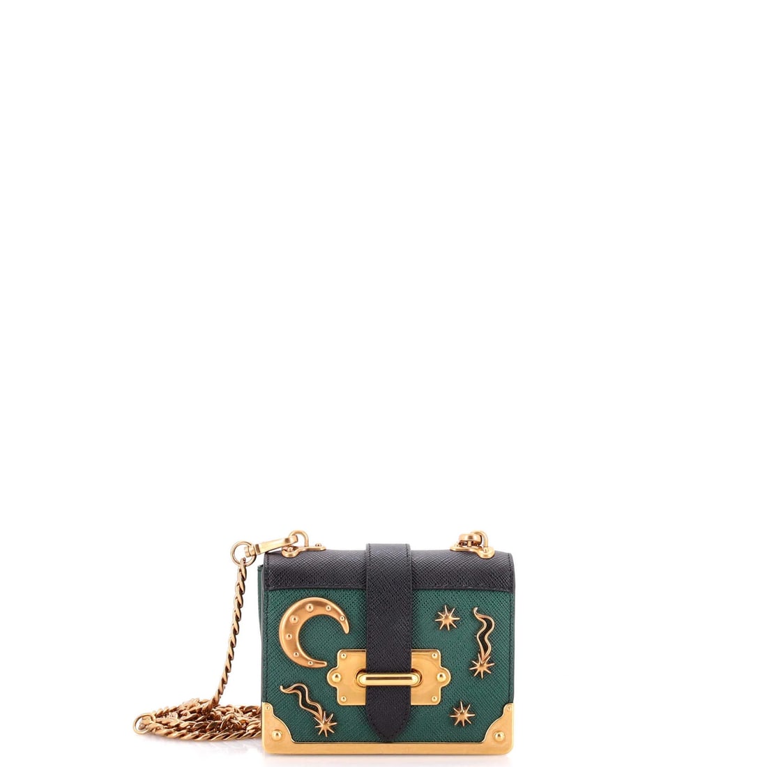 Crossbody Bag Micro Embellished Leather Prada Cahier: Crossbody Bag Micro Embellished Leather Prada Cahier Micro Embellished Leather Prada Cahier Crossbody Bag in Green. This micro crossbody bag from Prada features embellished leather and a small, stylis