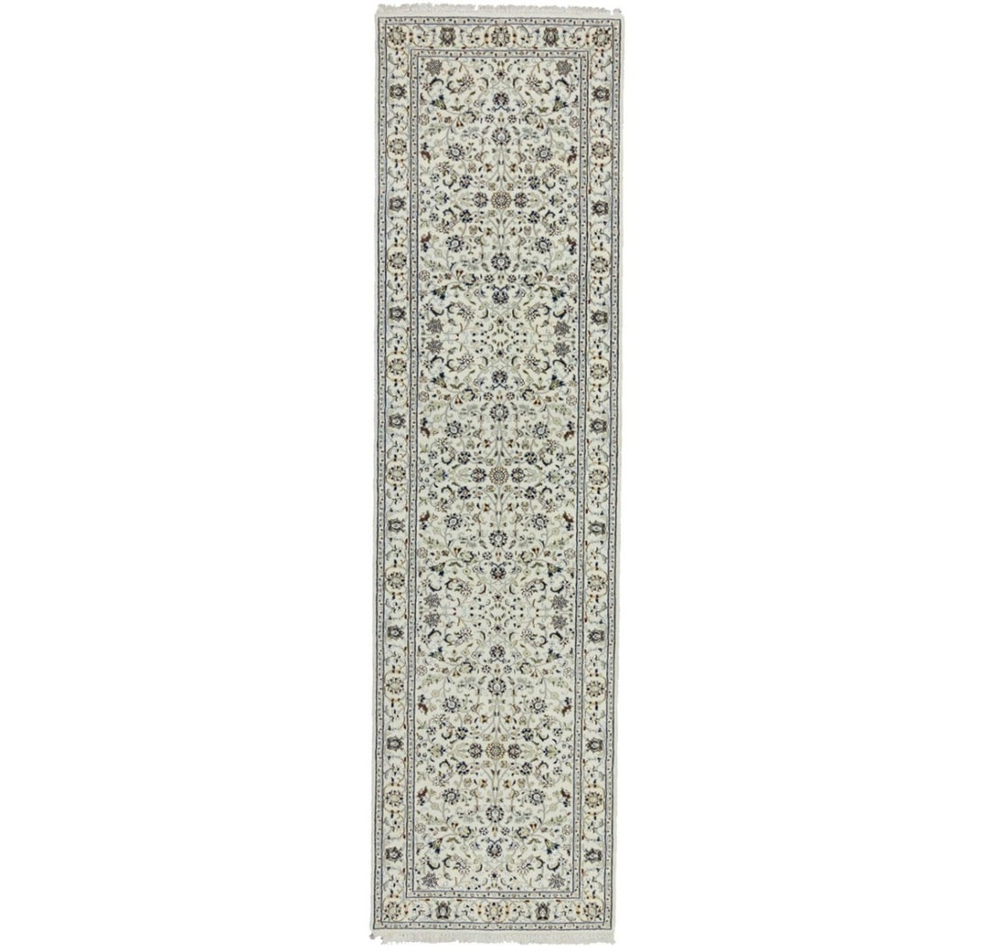 2'9 X 10'2 Indo-Nain Oriental Runner Rug Floral Hallway Carpet 3X10 Ft Hand-Knotted: 2'9 X 10'2 Indo-Nain Oriental Runner Rug Floral Hallway Carpet 3X10 Ft Hand-Knotted Hand-knotted with wool and silk, this traditional floral runner rug boasts an exquisite high pile height and a rich 