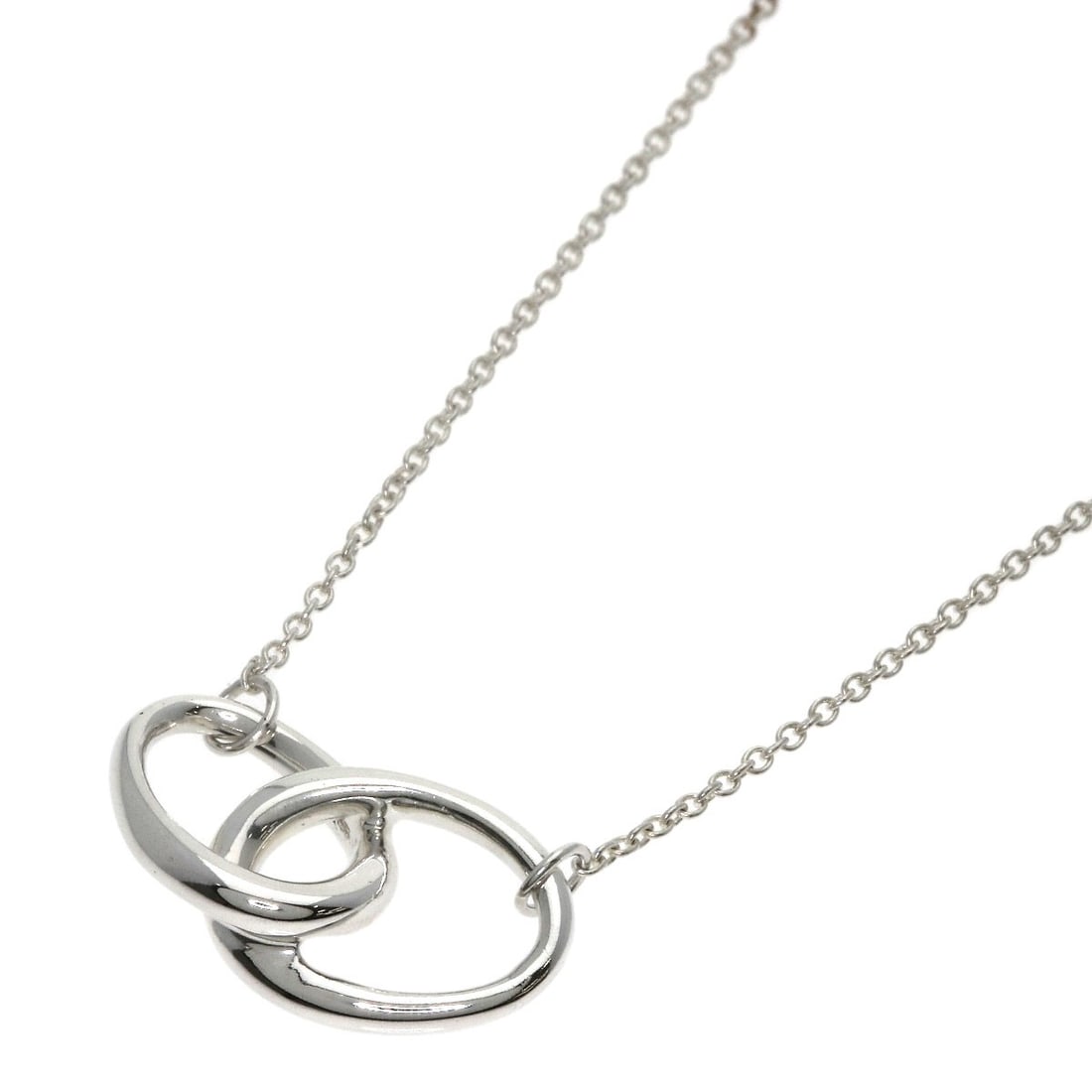 Tiffany Co Double Loop Silver Necklace: Tiffany Co Double Loop Silver Necklace Silver Tiffany Co Double Loop Necklace, featuring a classic design with a 16.1-inch chain length, bears the signature of the renowned brand. Made from high-quali