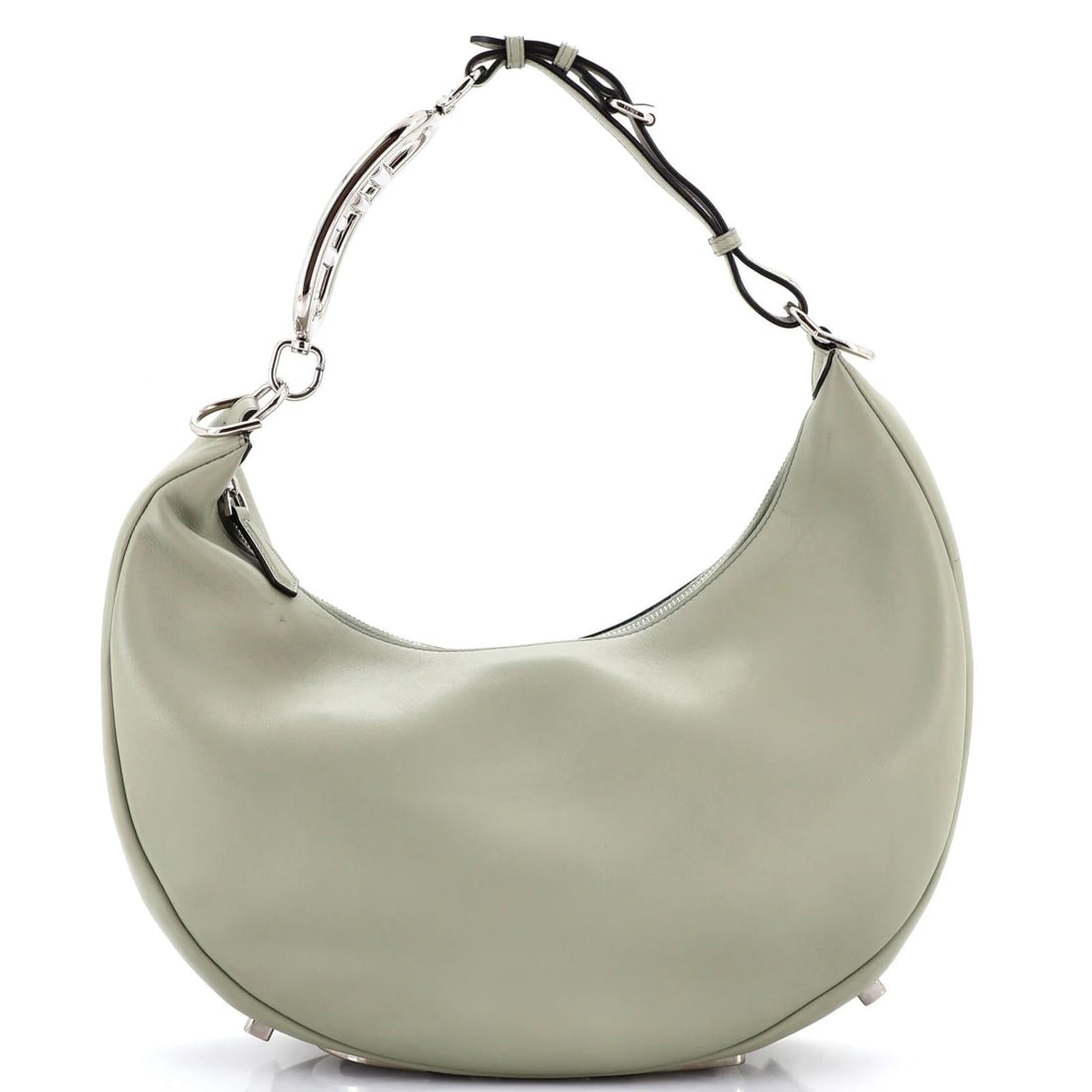Fendi Medium Leather Bag Fendigraphy: Fendi Medium Leather Bag Fendigraphy The Fendi Medium Leather Bag Fendigraphy boasts a striking green exterior with subtle signs of wear, showcasing its unique character. With its medium size and spac