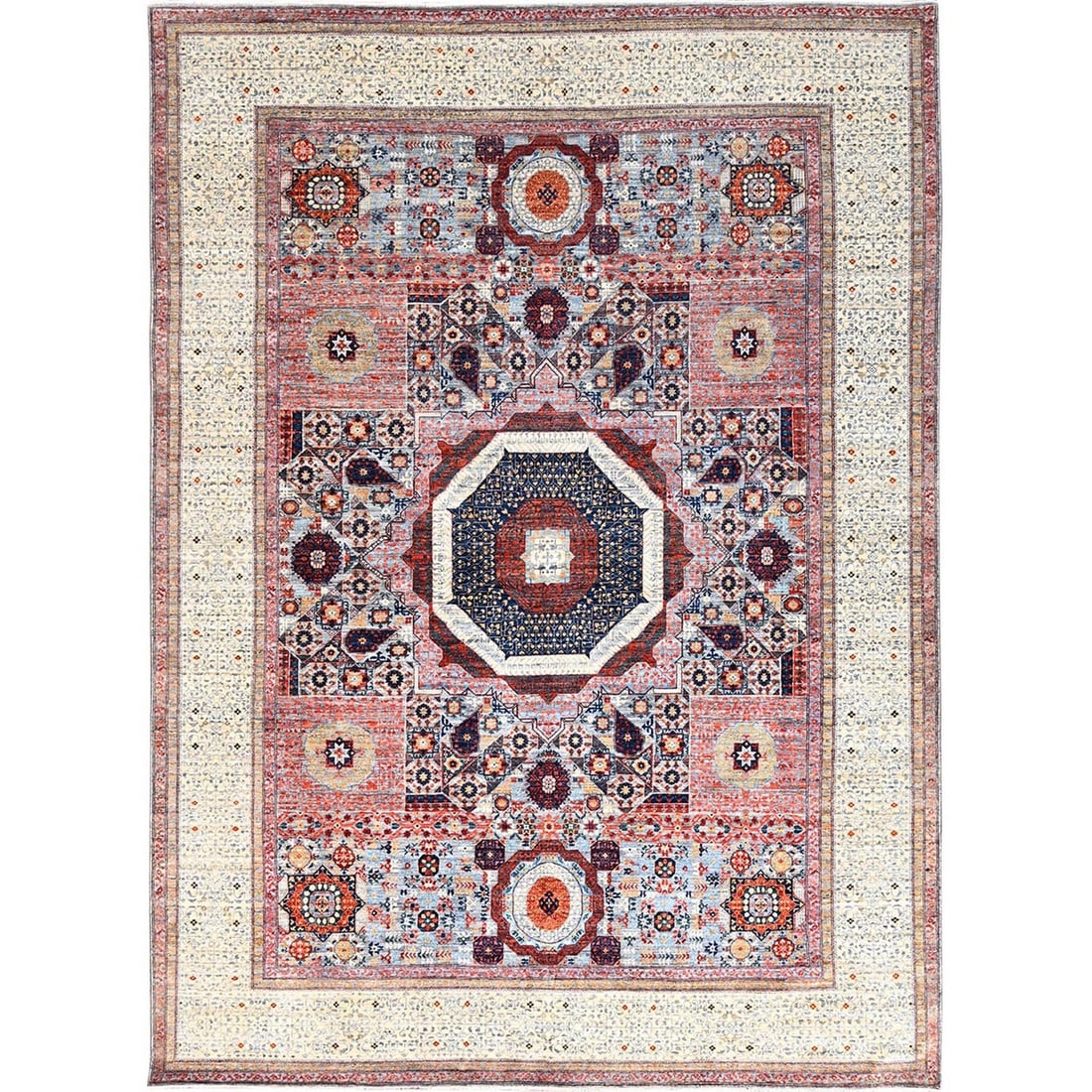 8'10"x12' Red Natural Wool Mamluk Design Hand Knotted Oriental Rug (1 of 12)