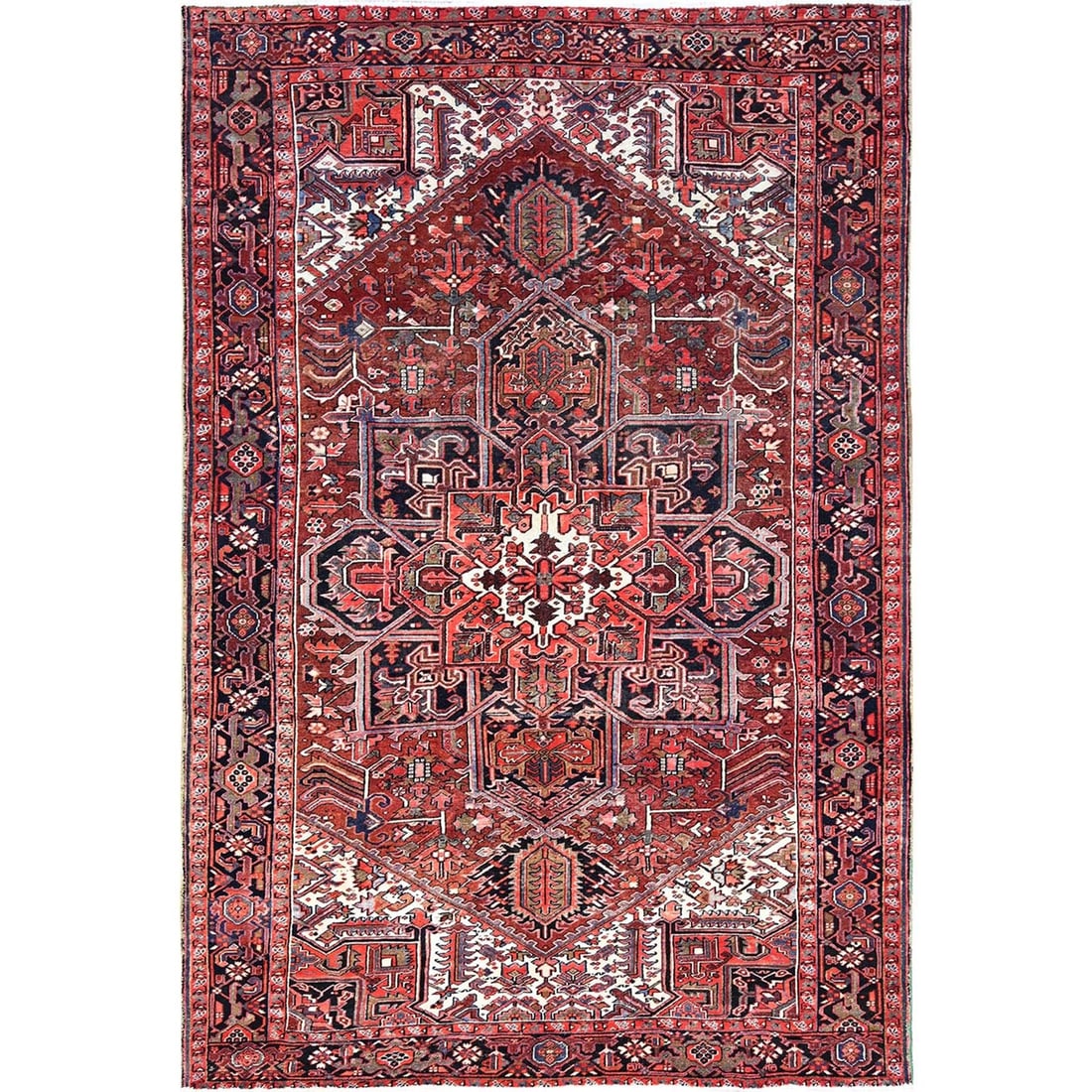 8'x12'2" Rosewood Red Wool Hand Knotted Antique Zoroastrian Heris Rug: 8'x12'2" Rosewood Red Wool Hand Knotted Antique Zoroastrian Heris Rug 8'x12'2" Rosewood Red Wool Hand Knotted Antique Zoroastrian Heris Rug - A stunning example of Turkish craftsmanship, this hand-kno