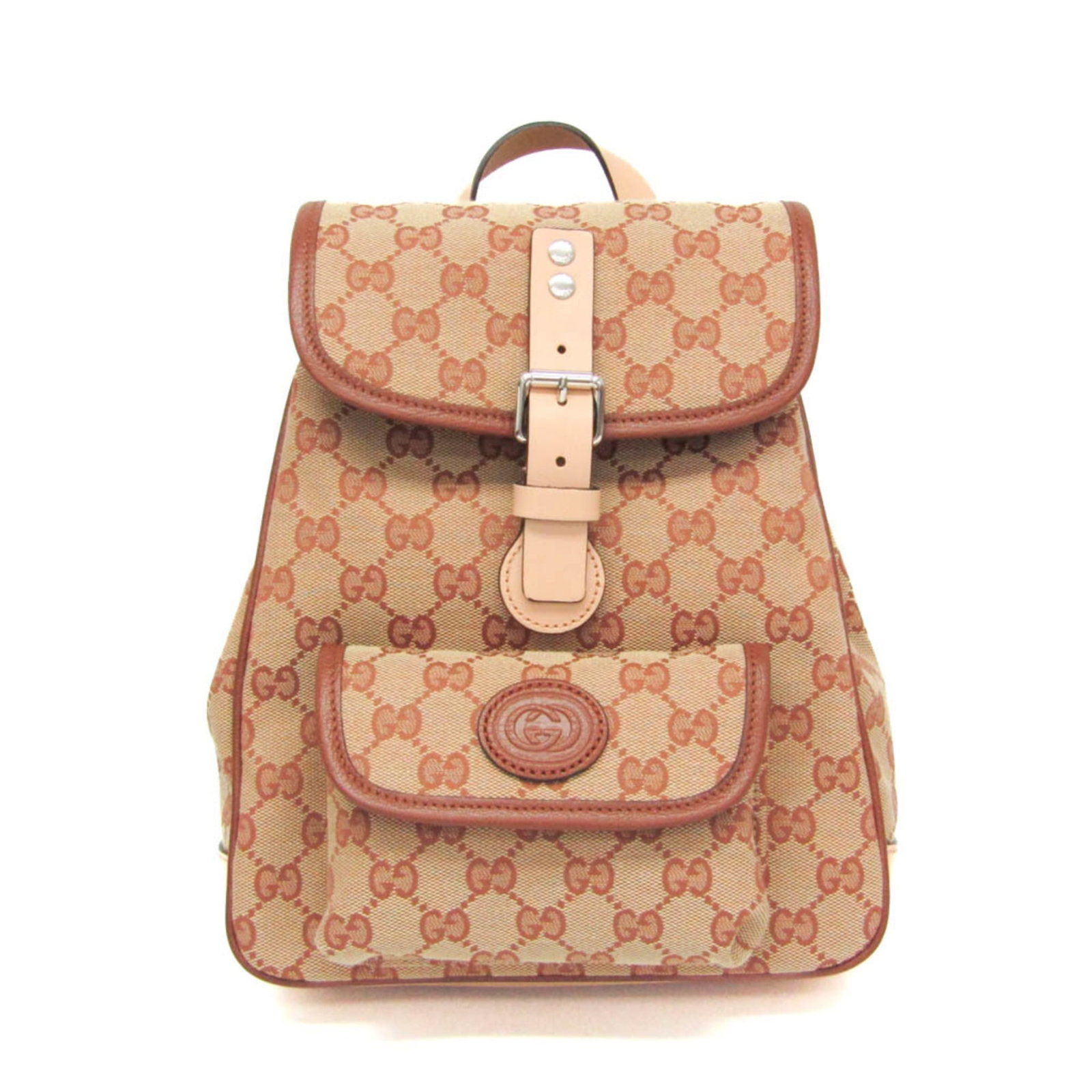 Canvas leather backpack from Gucci: Canvas leather backpack from Gucci GG canvas and leather backpack from Gucci, featuring a magnetic snap closure and magnet pocket for added convenience. Made with high-quality materials, this classic 