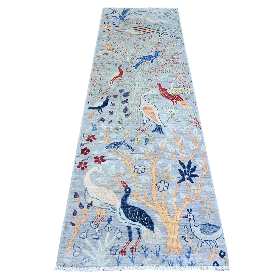 2'6"x7'10" Gray 100% Wool Afghan Peshawar Hand Knotted Runner Rug: 2'6"x7'10" Gray 100% Wool Afghan Peshawar Hand Knotted Runner Rug Hand-knotted in Afghanistan, this stunning 2'6"x7'10" gray wool runner rug boasts an elegant Oriental design. Made from high-quality w