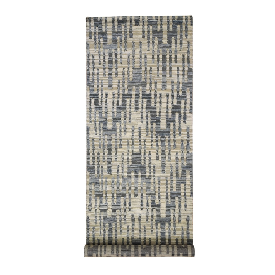4'x12'4" Zigzag with Graph Design Silk and Textured Wool Wide Runner Rug: 4'x12'4" Zigzag with Graph Design Silk and Textured Wool Wide Runner Rug The 4'x12'4" Zigzag with Graph Design Silk and Textured Wool Wide Runner Rug boasts an intricate hand-knotted design, featuring
