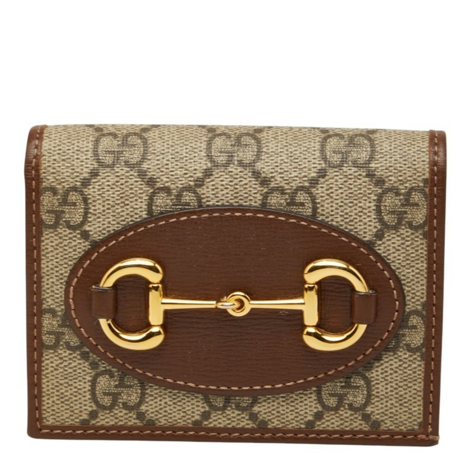 Bi Fold Pvc Leather Gucci: Bi Fold Pvc Leather Gucci Bi-fold wallet with a unique combination of PVC and leather materials, available in beige and brown colors. Measuring 8.5cm x 11cm x 2cm, it features a distinctive design tha