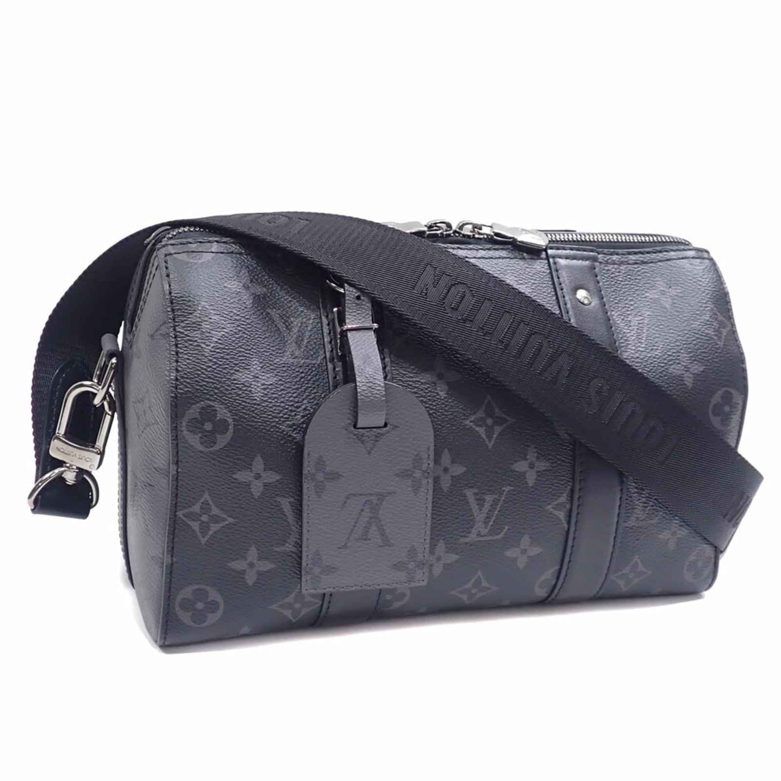 Vuitton Eclipse Monogram Bag Shoulder: Vuitton Eclipse Monogram Bag Shoulder Monogram Eclipse bag with signature, measuring 17cm x 27cm x 13cm. This Louis Vuitton MPN M45936 shoulder bag features the iconic Monogram Eclipse pattern in its 