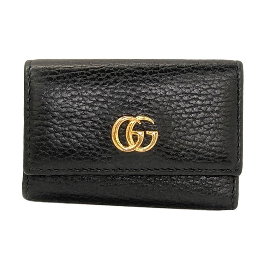 Gucci 456118 Gg Marmont Key Holder Leather: Gucci 456118 Gg Marmont Key Holder Leather Black leather key holder from Gucci, featuring a sleek and sophisticated design. The item's exterior is made entirely of black leather, adding to its luxurio