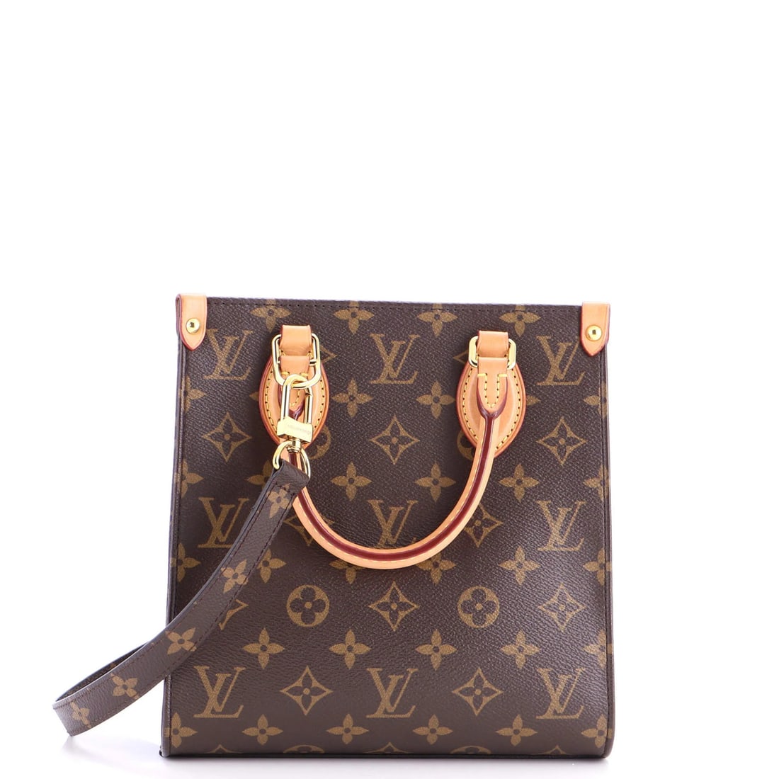 Sac Plat Canvas Louis Vuitton Monogram BB Bag: Sac Plat Canvas Louis Vuitton Monogram BB Bag Sac Plat Canvas Louis Vuitton Monogram BB Bag features a classic brown canvas exterior with minor creases, edge wear, and scuffs. The bag boasts gold hard