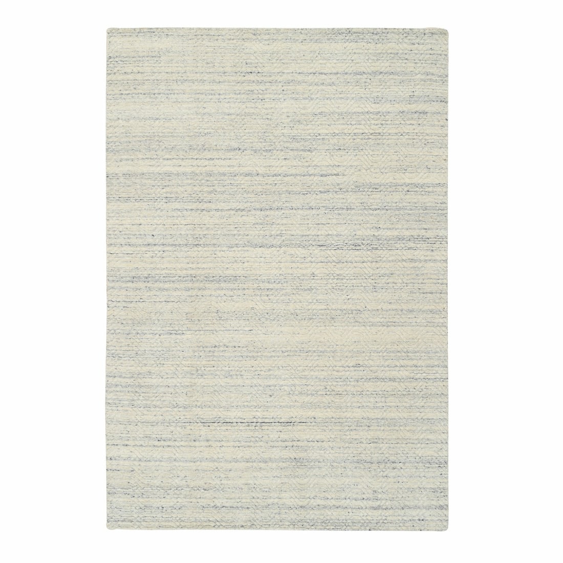 5'10"x9' Beige Variegated Textured Modern Design Wool Hand Loomed Rug: 5'10"x9' Beige Variegated Textured Modern Design Wool Hand Loomed Rug Modern design meets natural texture in this 5'10"x9' beige variegated wool hand loomed rug. The rug's rectangular shape and subtle