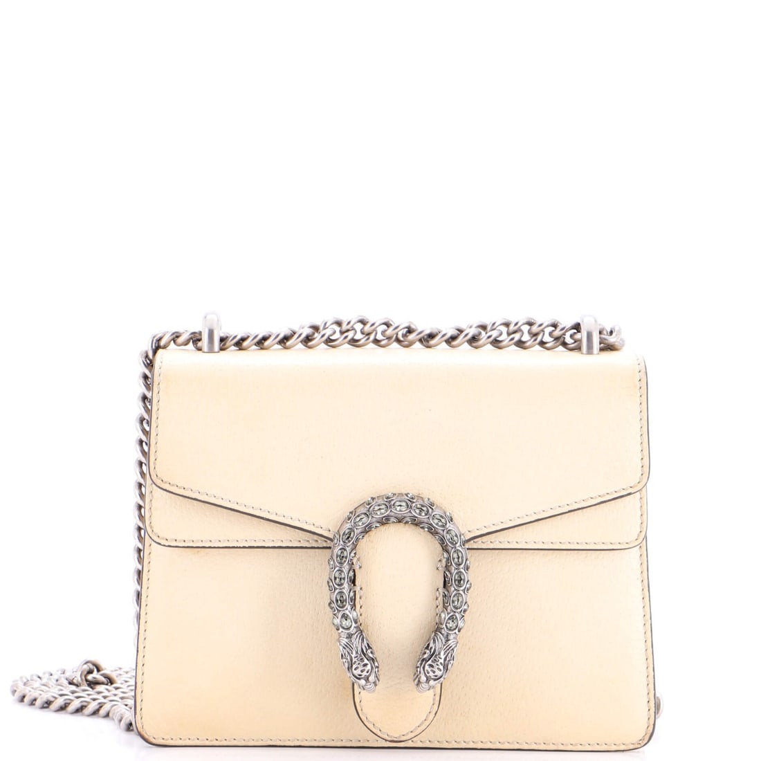 Dionysus bag leather mini Gucci: Dionysus bag leather mini Gucci Mini Dionysus Bag in Neutral Leather. This Gucci leather mini cross body bag features neutral exterior and interior colors, with silver hardware accents. Minor scuffs, 