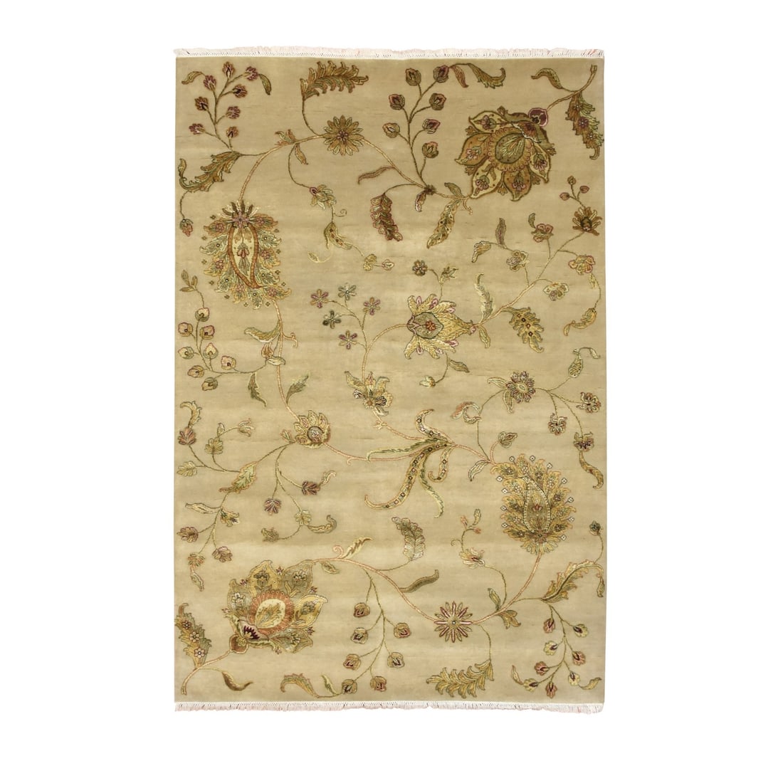 6'x8'10" Brown Hand Knotted Wool and Silk Botanical Design Oriental Rug (1 of 10)