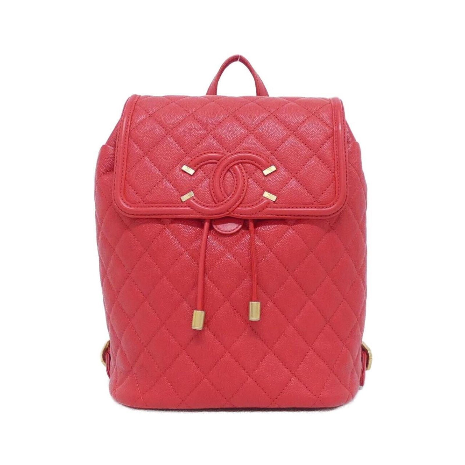 Calfskin backpack from Chanel: Calfskin backpack from Chanel Red Grained Calfskin Backpack from Chanel. This iconic backpack features premium materials, including grained calfskin, and a classic design that exudes timeless