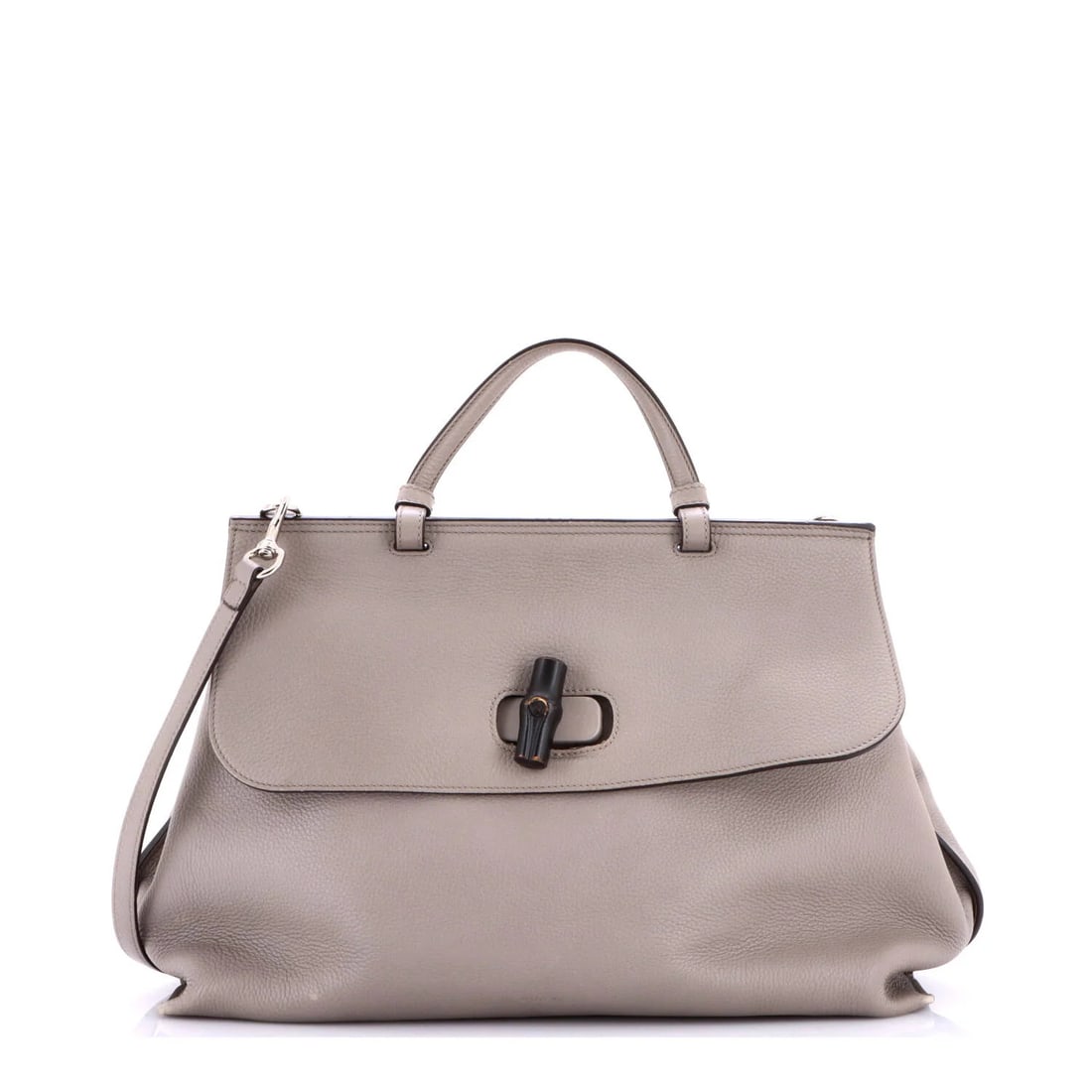 Bamboo daily leather top handle bag large Gucci: Bamboo daily leather top handle bag large Gucci Gray leather Gucci Bamboo Daily Top Handle Bag in large size, featuring a classic top handle design with silver hardware and neutral interior. The bag s