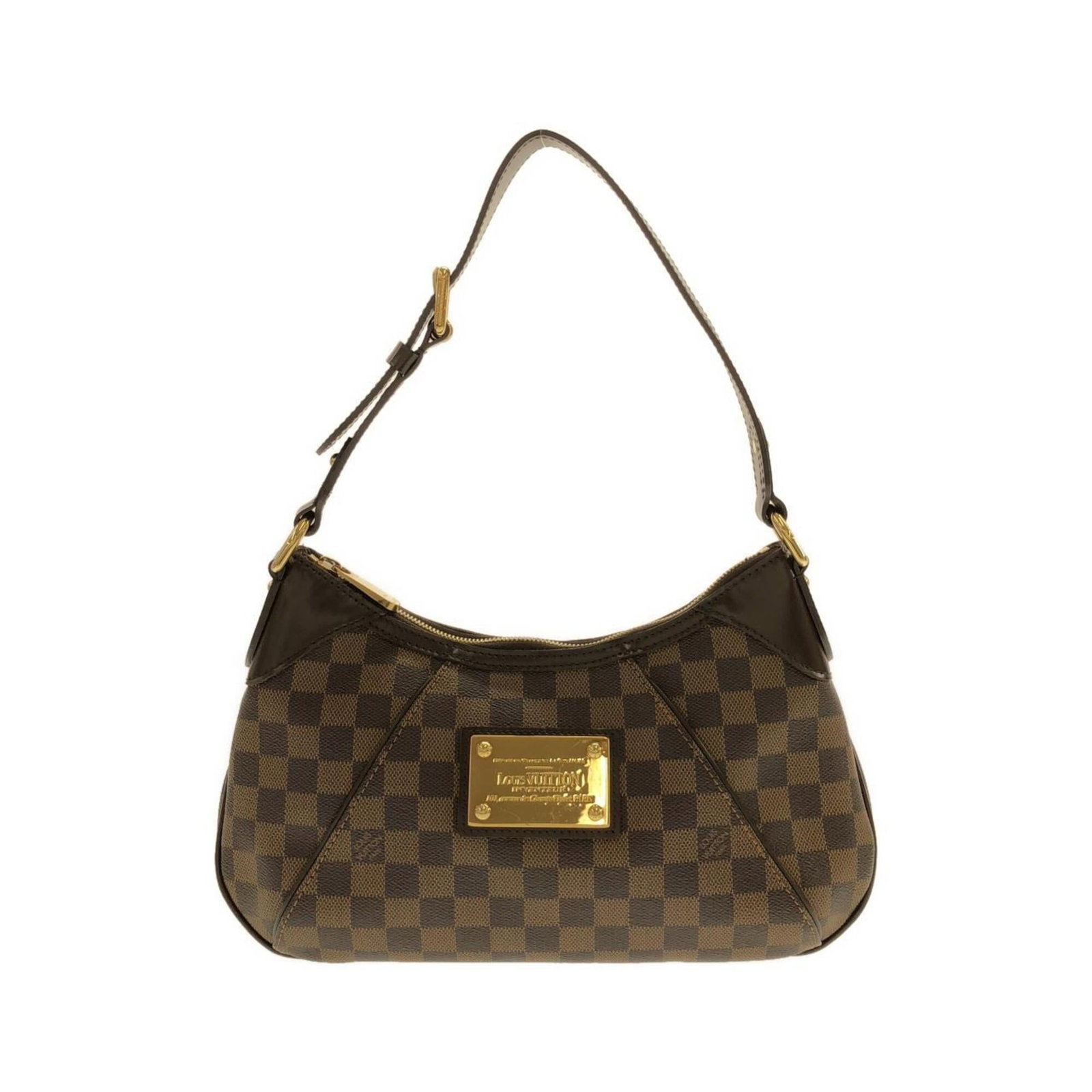 Coated Canvas Shoulder Bag By Louis Vuitton: Coated Canvas Shoulder Bag By Louis Vuitton Coated canvas, gold hardware, and classic Damier design come together in this sleek Louis Vuitton shoulder bag. Measuring just 20cm x 34cm x 6cm, it's a sty