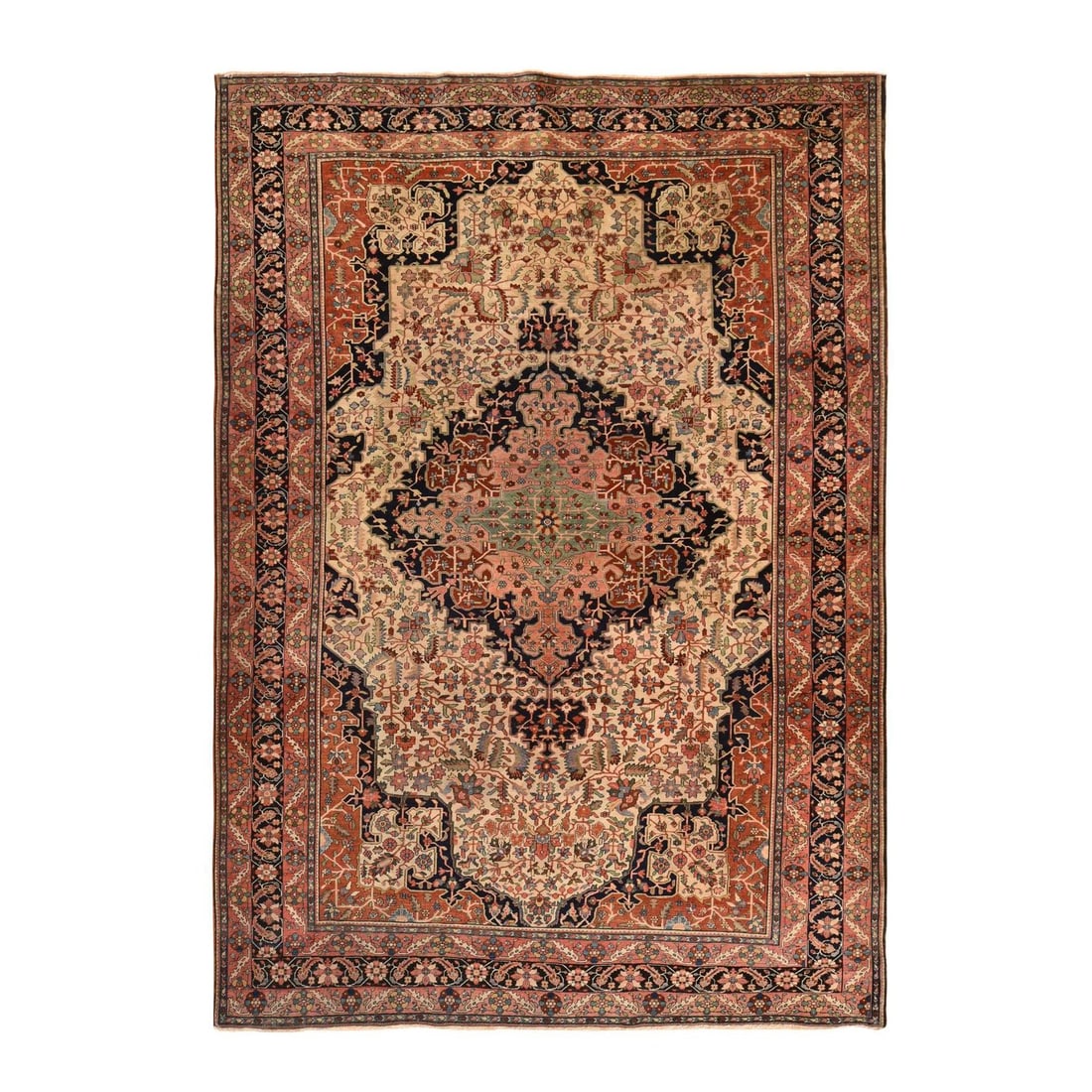 8'5"x11'4" Ivory Antique Zoroastrian Saroogh Pure Wool Hand Knotted Rug: 8'5"x11'4" Ivory Antique Zoroastrian Saroogh Pure Wool Hand Knotted Rug This exquisite Zoroastrian Saroogh rug boasts an impressive ivory color and intricate medallion pattern, showcasing the exceptio