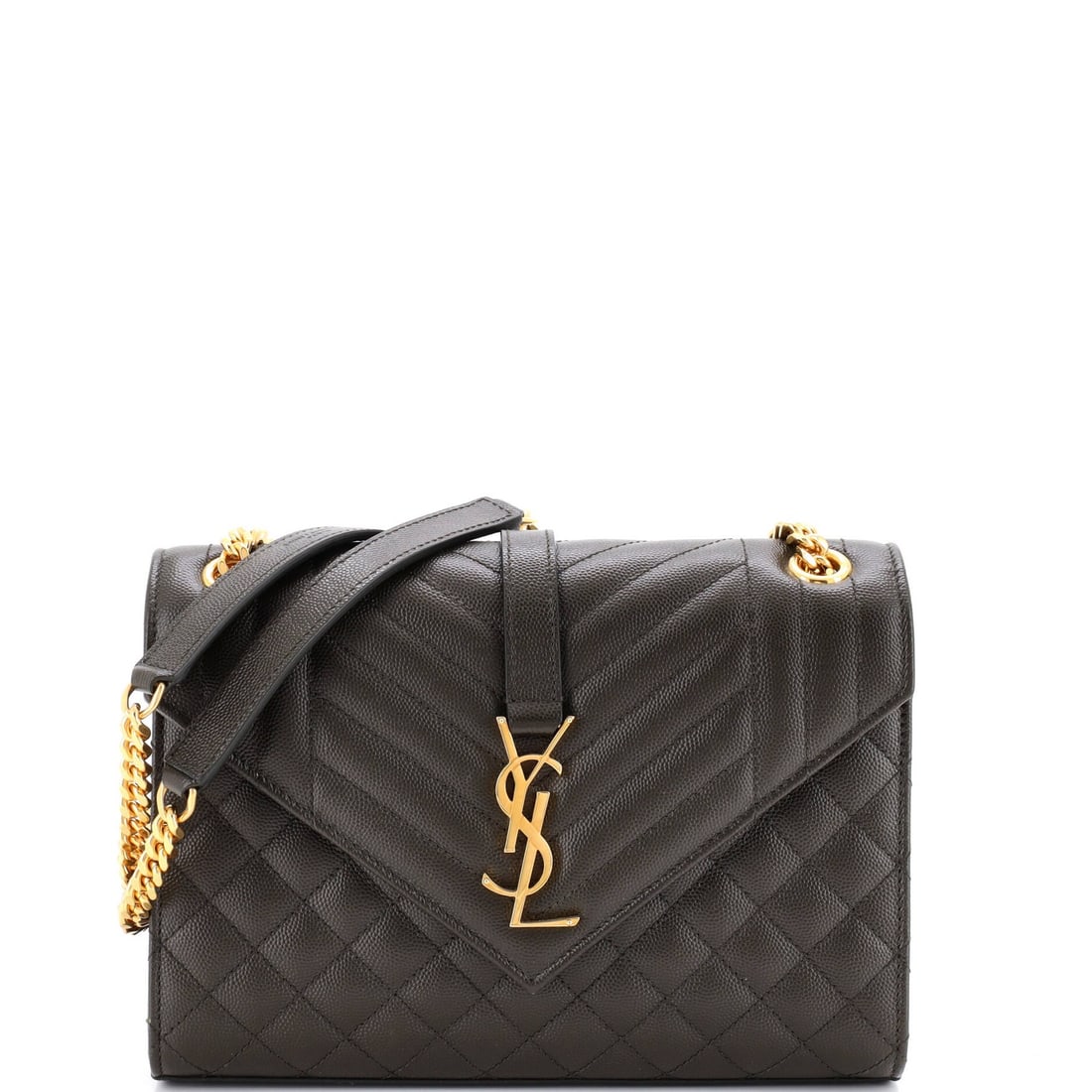 Saint Laurent Classic Monogram Envelope Satchel Mixed Matelasse Leather Medium: Saint Laurent Classic Monogram Envelope Satchel Mixed Matelasse Leather Medium The Saint Laurent Classic Monogram Envelope Satchel Mixed Matelasse Leather Medium boasts a striking green exterior, comp