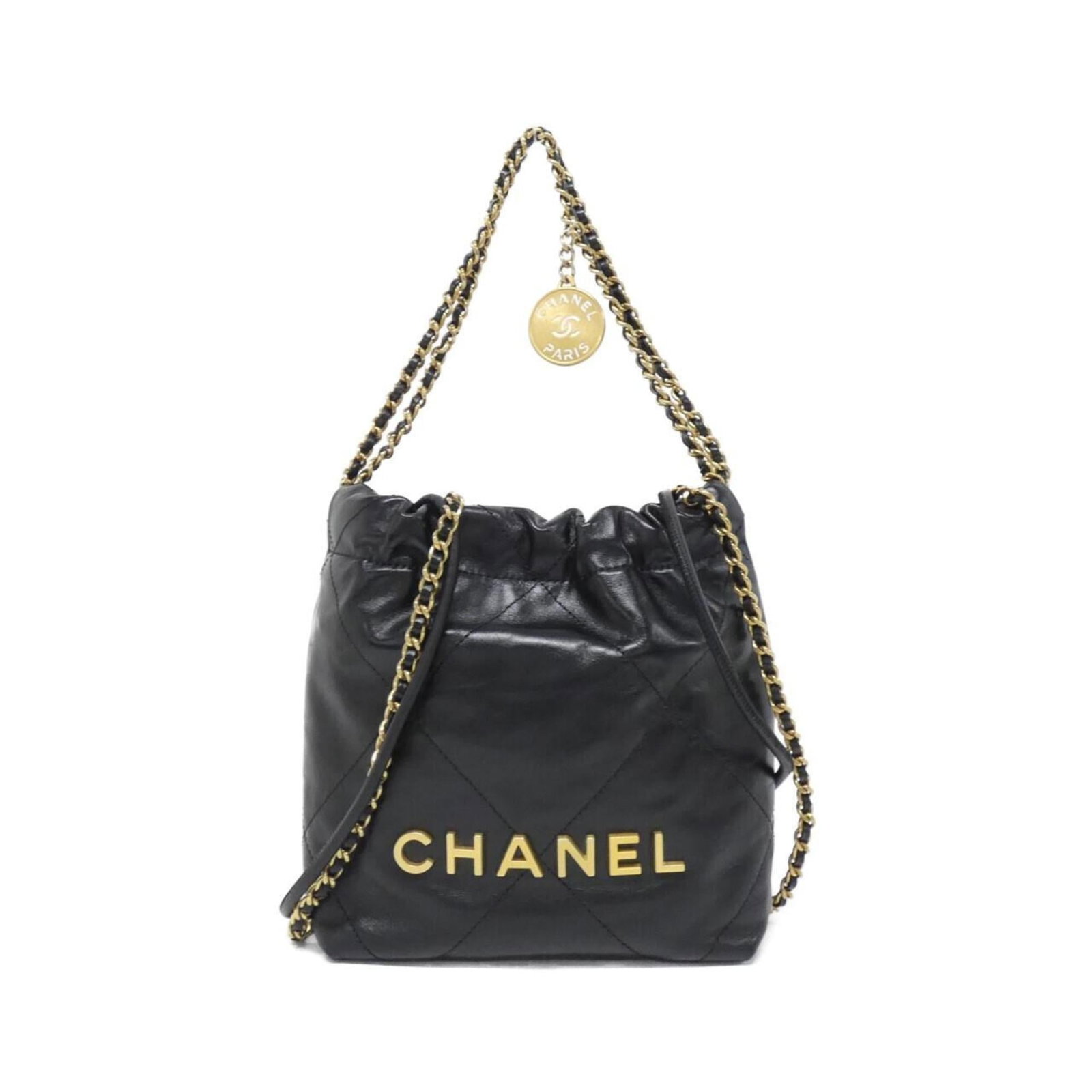 Chanel Handbag leather: Chanel Handbag leather Black Calfskin Leather Handbag from Chanel. Made with high-quality leather, this classic handbag features a timeless design and matte gold hardware details. With its sleek dimen