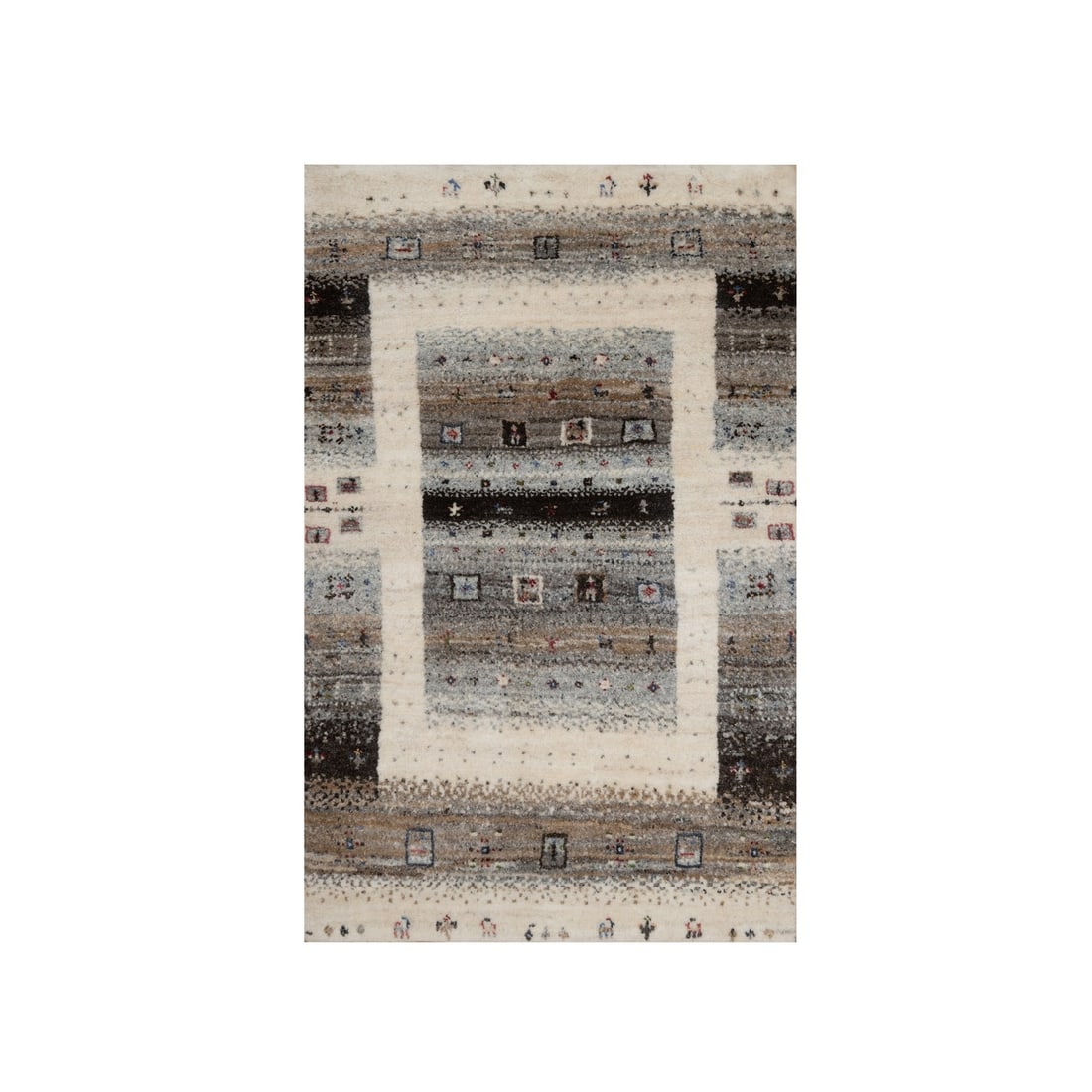 2'x3' White Modern Lori Buft Animal Figurines Wool Hand Knotted Mat Rug: 2'x3' White Modern Lori Buft Animal Figurines Wool Hand Knotted Mat Rug This stunning wool hand-knotted mat rug boasts an elegant white modern design, featuring intricate animal figurines in a subtle 
