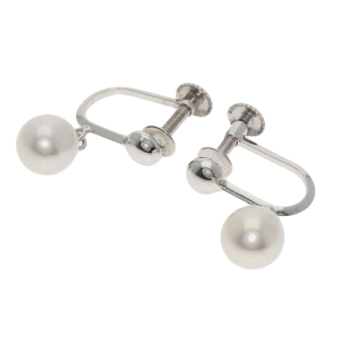White K18 Gold Pearl Earring Tasaki: White K18 Gold Pearl Earring Tasaki K18 White Gold Pearl Earring Tasaki boasts a stunning silver-toned exterior and features a beautiful pearl as the main stone, set against a backdrop of high-quality