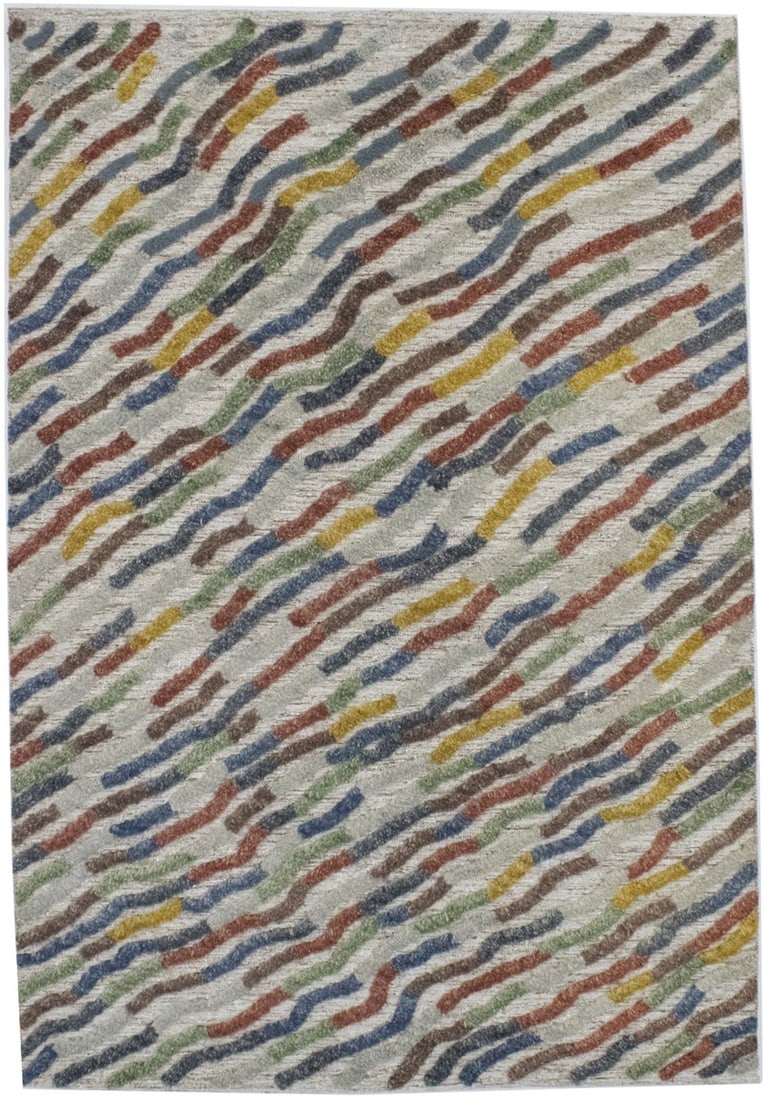 Handmade 5X8 Area Rug Contemporary Multicolored Modern Kids Bedroom Carpet Hand-Knotted: Handmade 5X8 Area Rug Contemporary Multicolored Modern Kids Bedroom Carpet Hand-Knotted Hand-knotted wool rug with a vibrant multicolored design, adding a touch of modern style to any room. Made from
