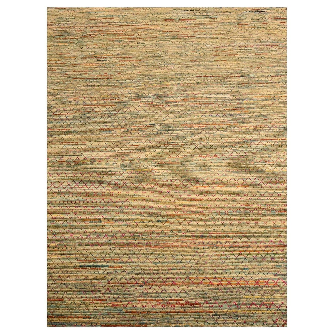 9'1"x12'2" Beige Wool and Sari Silk with Textured Weave Hand Knotted Rug: 9'1"x12'2" Beige Wool and Sari Silk with Textured Weave Hand Knotted Rug Beige Wool and Sari Silk with Textured Weave Hand Knotted Rug, measuring 9'1" x 12'2", boasts a unique blend of traditional cra