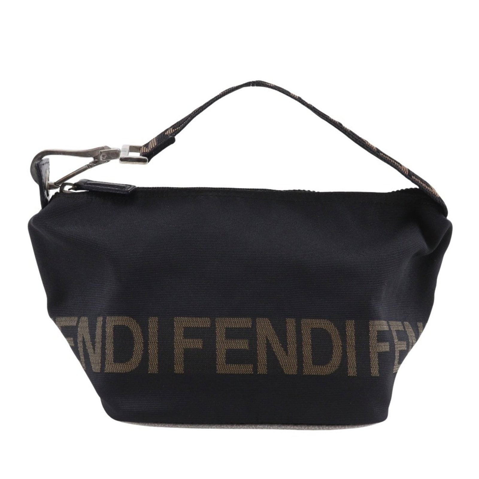 Nylon Canvas Handbag Fendi: Nylon Canvas Handbag Fendi Fendi's Nylon Canvas Handbag boasts sleek, modern design with its black color and compact size. Made from durable nylon canvas, the bag measures 15cm x 17cm x 17cm, making i