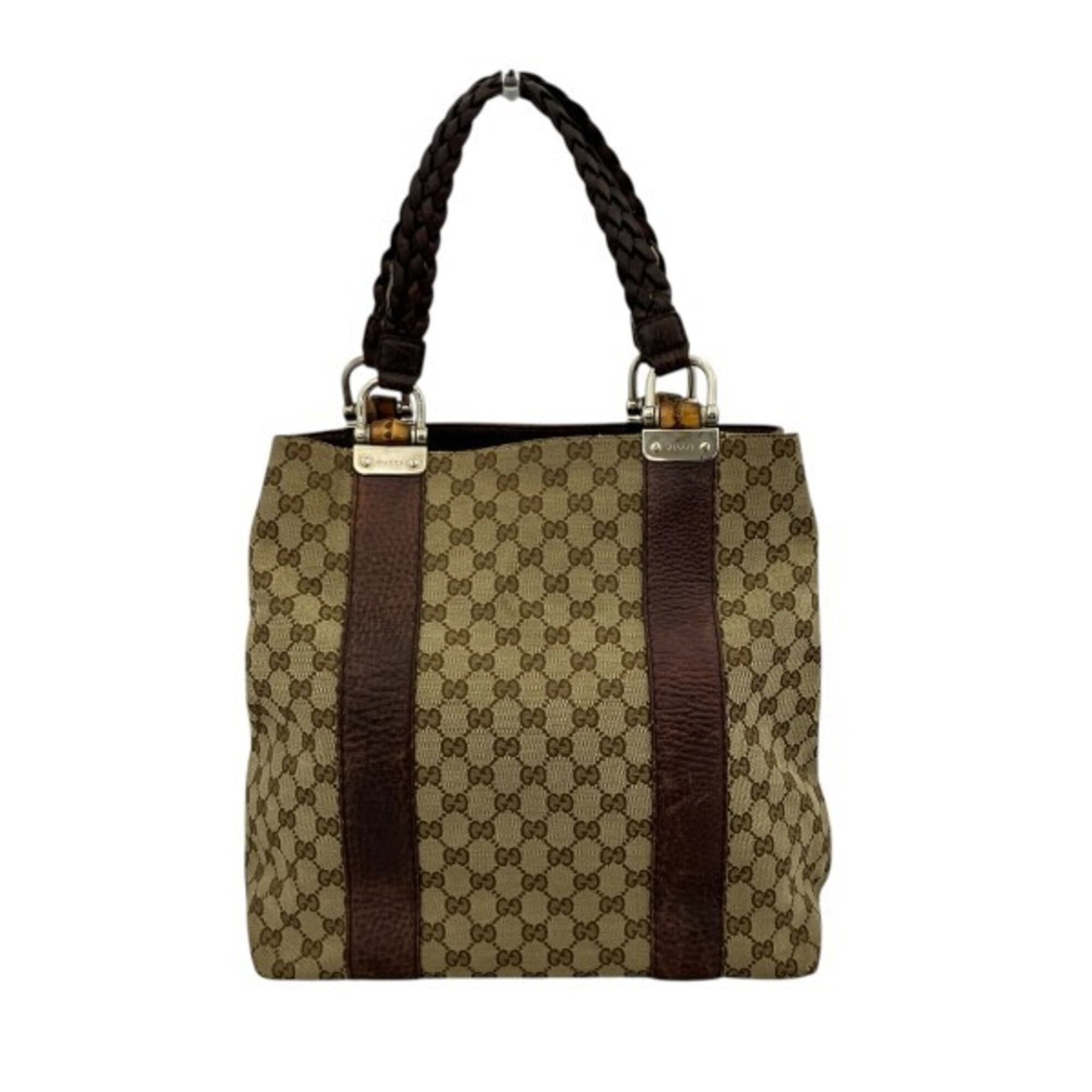 Gucci Handbag Tote Bag Canvas Leather: Gucci Handbag Tote Bag Canvas Leather Canvas and leather combine in this Gucci tote bag, available in beige and brown hues. The bag measures 35cm x 40cm x 12cm, making it a compact yet stylish accesso