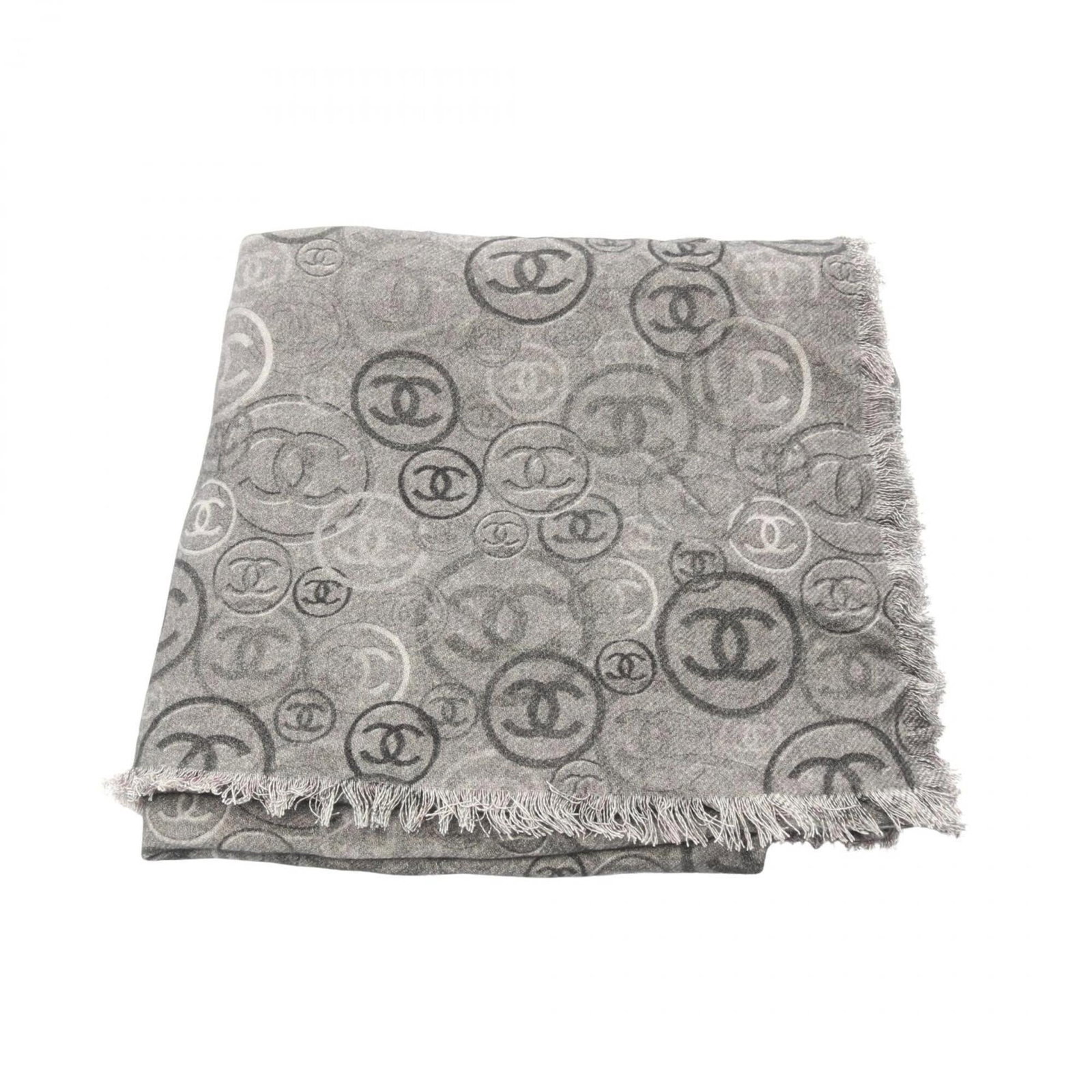 Cashmere Stole By Chanel: Cashmere Stole By Chanel Cashmere Stole By Chanel - A Luxurious Black and Gray Cashmere Piece. This stunning stole measures 1.42m x 1.36m, showcasing the finest cashmere material in a sleek black and 