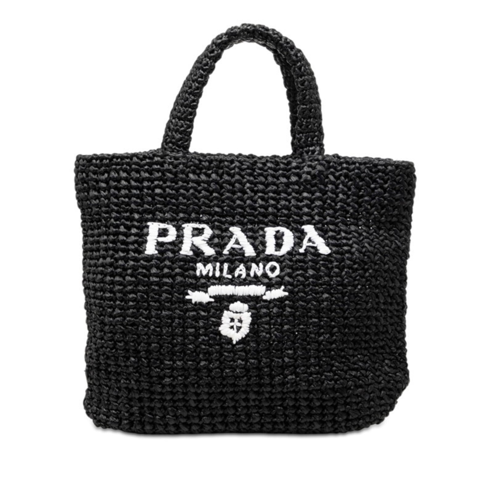 Viscose Prada Handbag Tote: Viscose Prada Handbag Tote Black Viscose Prada Handbag Tote with dimensions 25cm x 32cm x 9cm. This tote bag features a unique viscosse material and bears a signature. The black color provides a