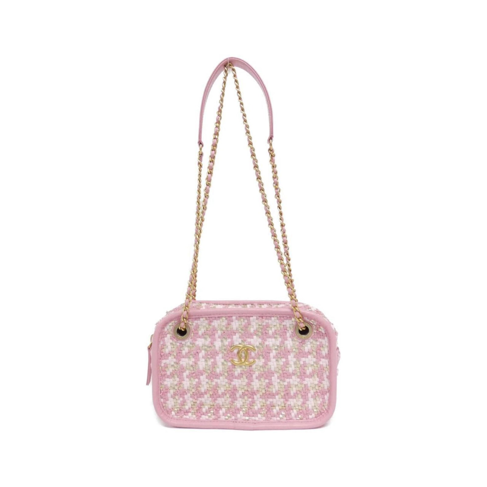Chanel Shoulder Bag Viscose Leather: Chanel Shoulder Bag Viscose Leather Chanel's iconic shoulder bag features a unique viscosse leather exterior, complemented by lamb leather trim and matte gold hardware. The bag's sleek design and