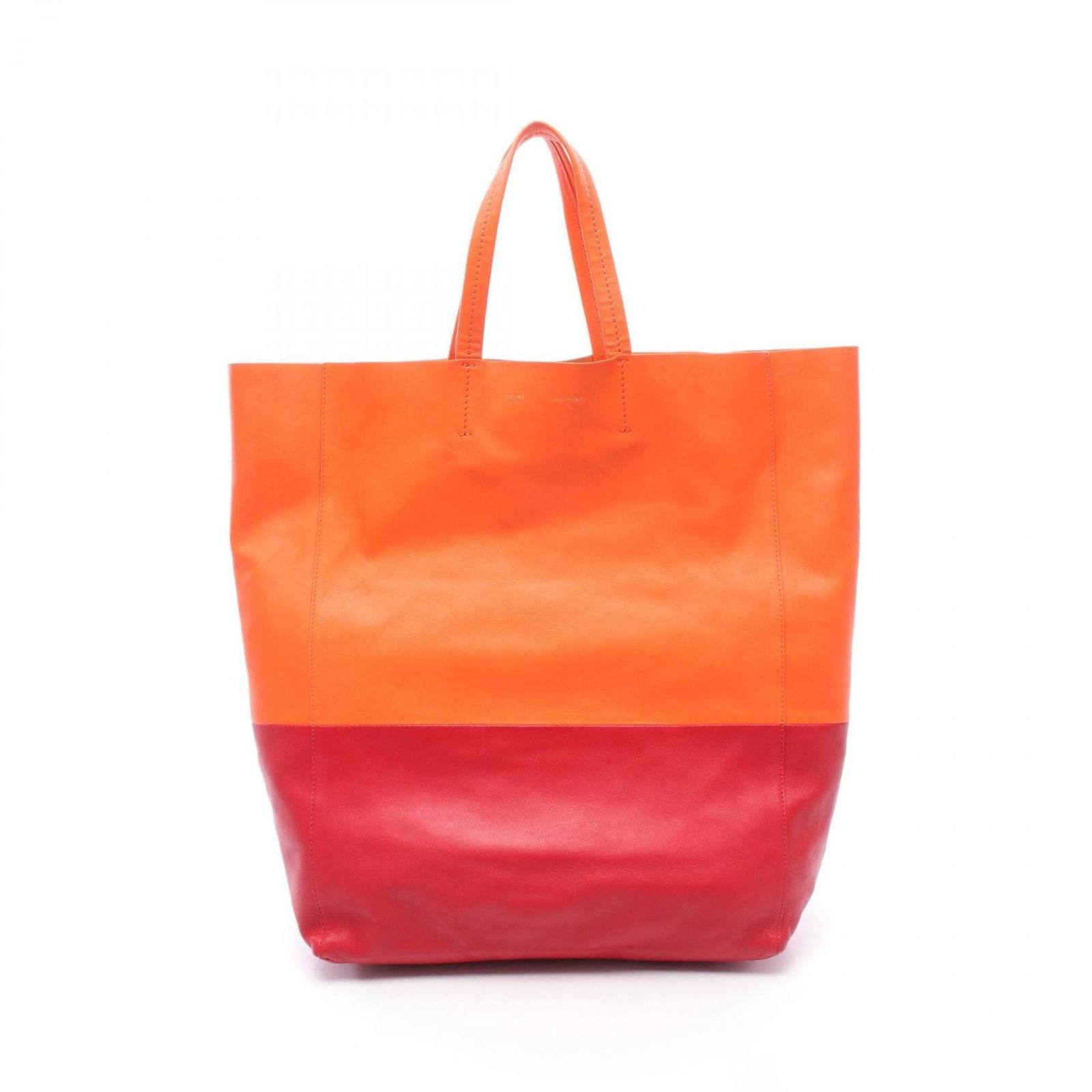 Handbag Tote Bag Leather Celine: Handbag Tote Bag Leather Celine Orange and Red Leather Celine Handbag Tote Bag. Made from high-quality leather, this stylish tote bag features a vibrant orange and red color combination that adds a