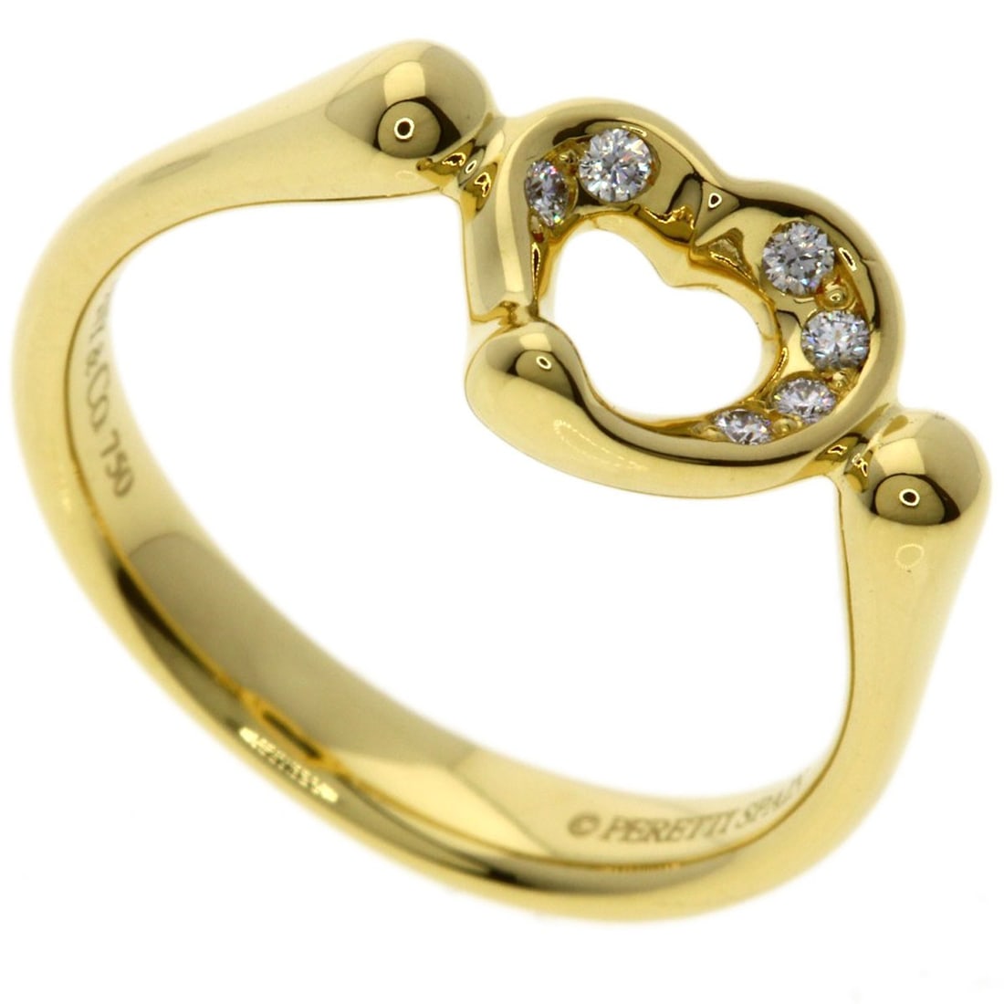 Tiffany Co open heart diamond ring K18 yellow gold: Tiffany Co open heart diamond ring K18 yellow gold Tiffany & Co's iconic open heart diamond ring showcases K18 yellow gold craftsmanship, featuring a high-karat gold purity for durability and a classi