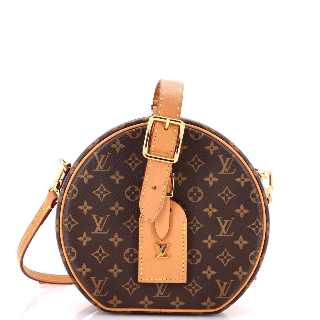 Louis Vuitton Petite Boite Chapeau Bag Monogram Canvas: Louis Vuitton Petite Boite Chapeau Bag Monogram Canvas The Louis Vuitton Petite Boite Chapeau Bag Monogram Canvas boasts a classic cross body design with leather trims and a rich, brown exterior.