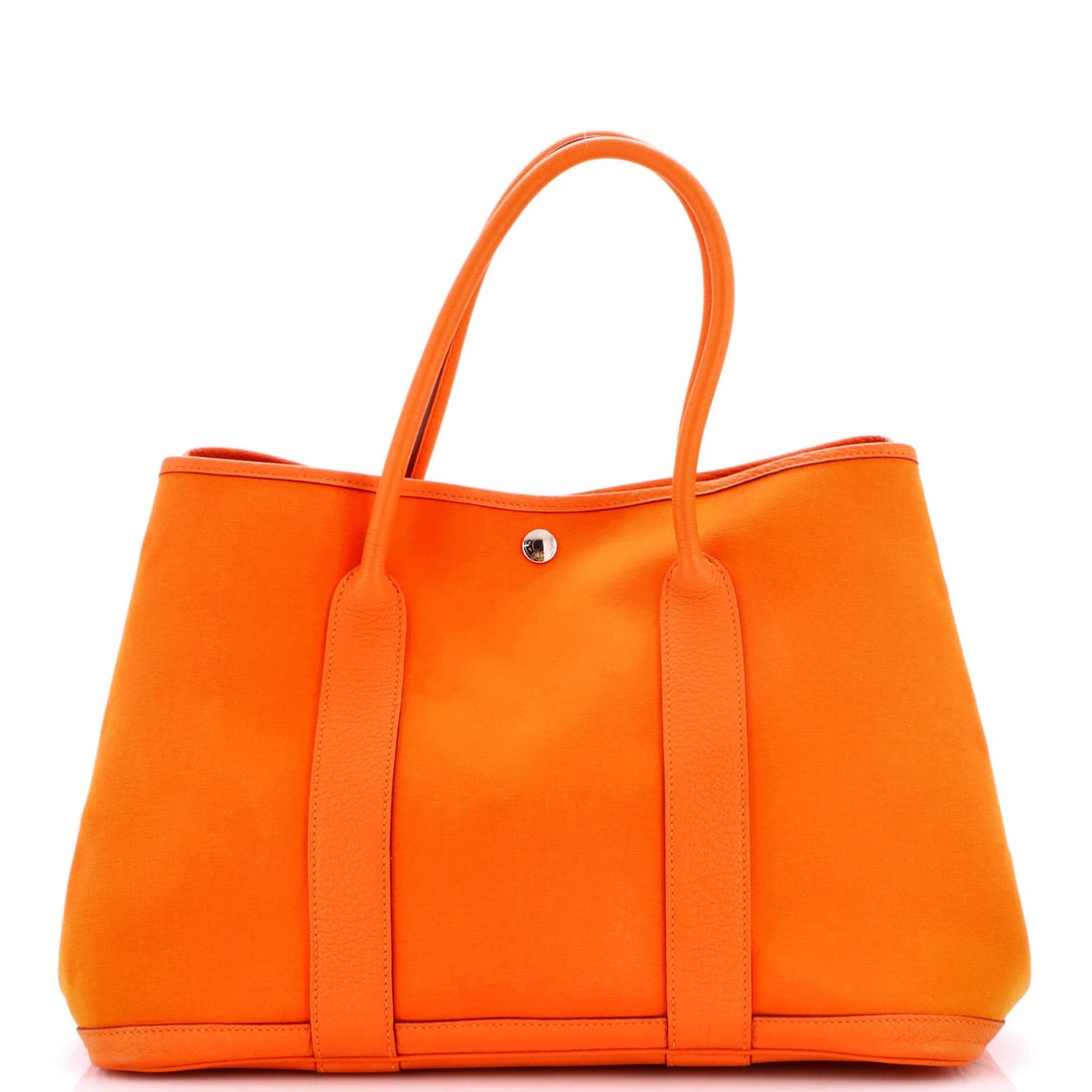 Hermes Garden Party Tote Toile and Leather 36: Hermes Garden Party Tote Toile and Leather 36 Orange canvas and leather tote with a vibrant toile design, featuring a Palladium hardware closure. This Garden Party Tote measures 36" in size, with a ha