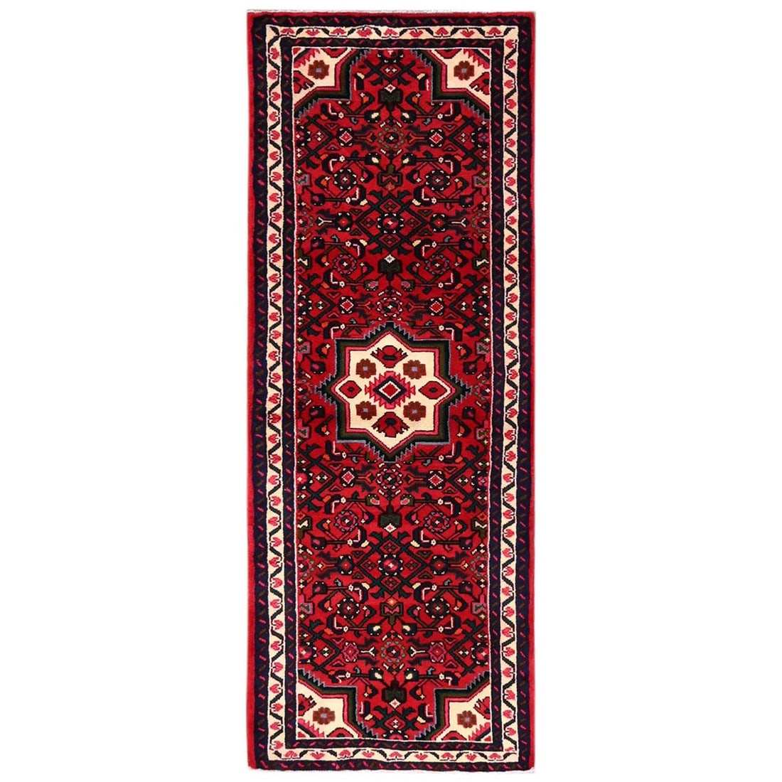 2'3"x6'3" Red New Zoroastrian Hand Knotted Soft Wool Runner Oriental Rug: 2'3"x6'3" Red New Zoroastrian Hand Knotted Soft Wool Runner Oriental Rug Red Zoroastrian Hand Knotted Soft Wool Runner Oriental Rug boasts an impressive geometric pattern and rich, vibrant color palet