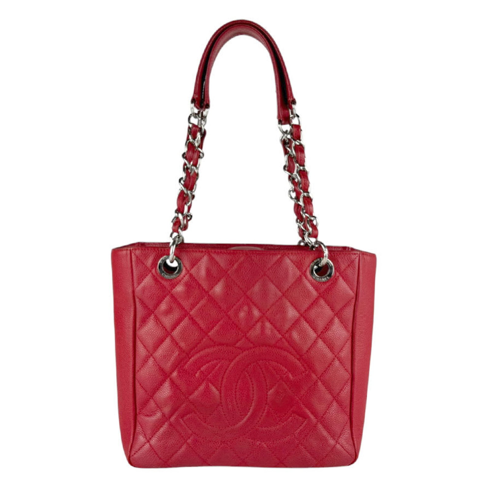 Chanel Handbag Grained Calfskin: Chanel Handbag Grained Calfskin Red Grained Calfskin Chanel Handbag from Italy, measuring 24cm x 23cm x 8cm. Made from high-quality grained calfskin, this iconic handbag features a classic design that