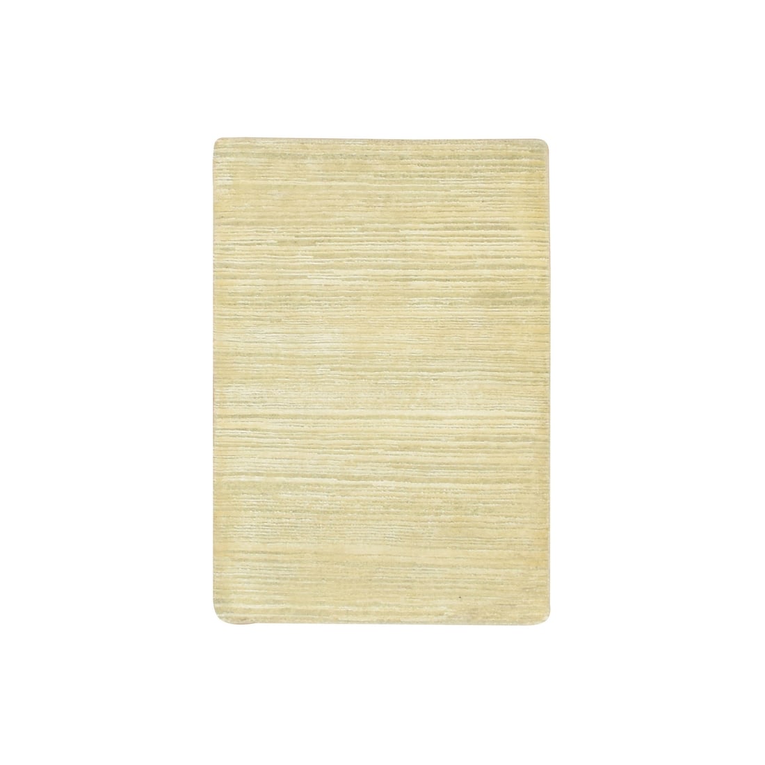2'x3' Beige Plain Line Design Silk & Oxidized Wool Hand Knotted Mat Rug: 2'x3' Beige Plain Line Design Silk & Oxidized Wool Hand Knotted Mat Rug Hand-knotted with wool and silk, this modern beige plain line design rug boasts a solid foundation made from cotton. Its rectang