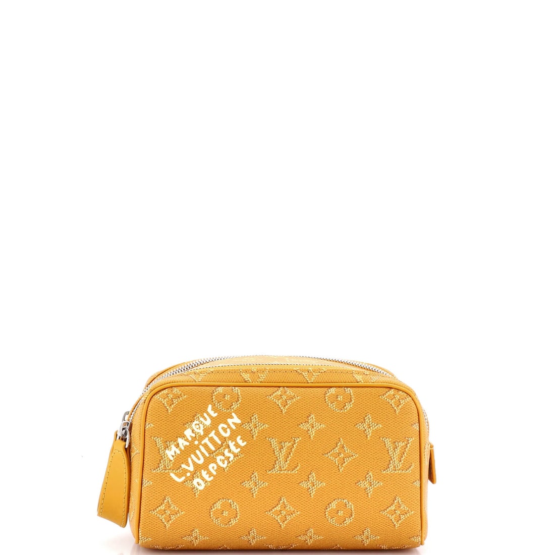 Limited Edition Louis Vuitton Dopp Kit Mini Monogram: Limited Edition Louis Vuitton Dopp Kit Mini Monogram Yellow Limited Edition Louis Vuitton Dopp Kit Mini Monogram, featuring a canvas coated exterior with minor creasing and scratches on silver hardwar