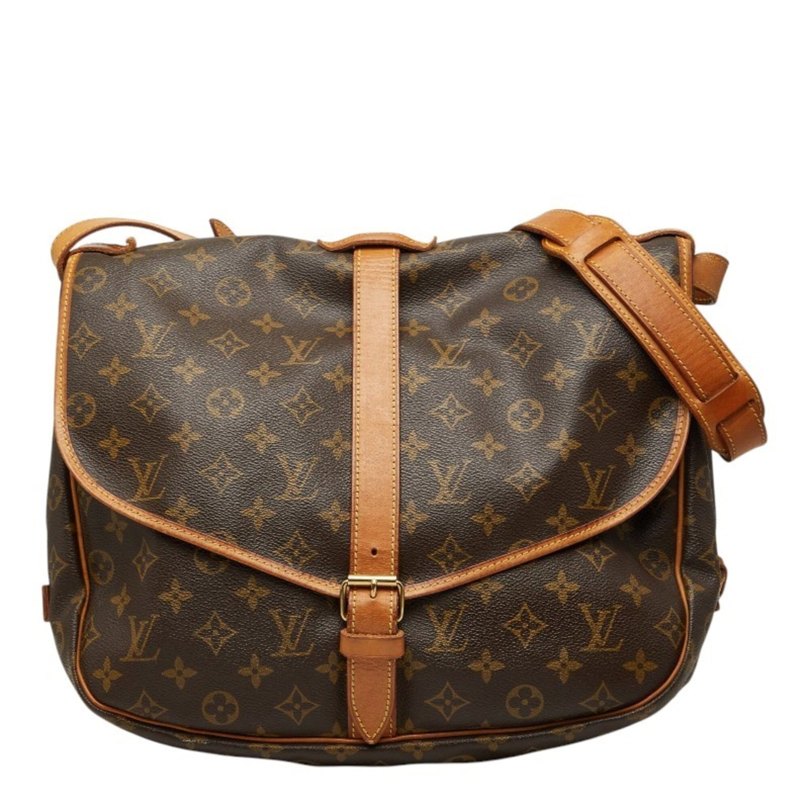 Vuitton Leather PVC Louis Bag Shoulder: Vuitton Leather PVC Louis Bag Shoulder PVC and leather combine in a luxurious brown Louis Vuitton shoulder bag with the iconic monogram pattern. The bag's sleek design and durable materials make it a 