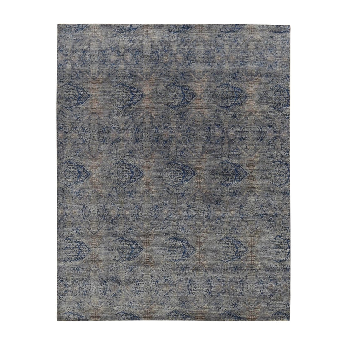 8'x10'2" Gray ERASED ROSSETS Silk with Wool Hand Knotted Oriental Rug: 8'x10'2" Gray ERASED ROSSETS Silk with Wool Hand Knotted Oriental Rug Hand-knotted with wool and silk, this stunning 8'x10'2" gray Oriental rug boasts a rich, subtle color palette. Its rectangular fie