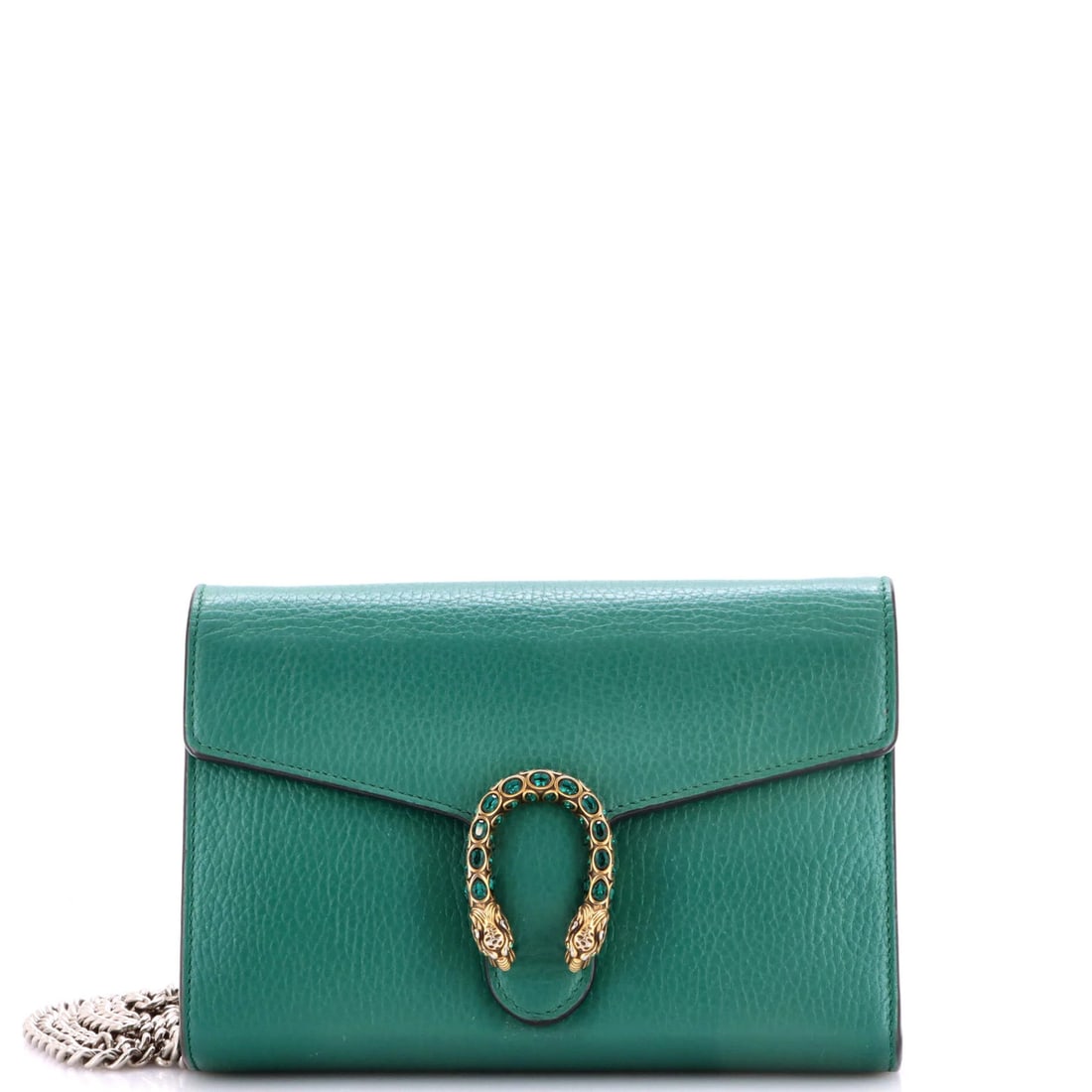 Gucci Dionysus Chain Wallet Leather with Embellished Detail Small: Gucci Dionysus Chain Wallet Leather with Embellished Detail Small The Gucci Dionysus Chain Wallet Leather with Embellished Detail Small boasts a striking green exterior, complemented by interior mater