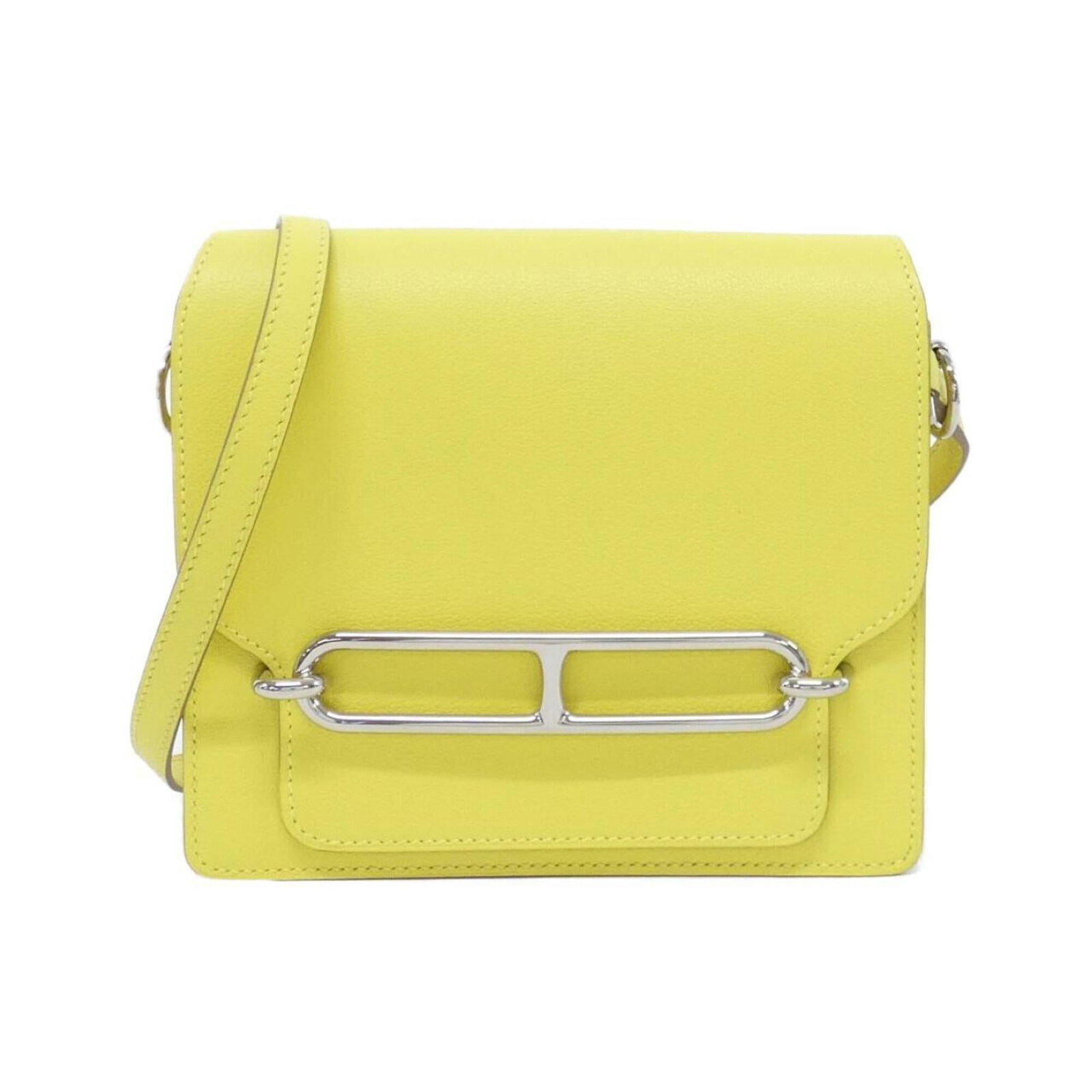 Shoulder Bag by Hermes: Shoulder Bag by Hermes Lime and Yellow Shoulder Bag by Hermes, featuring a vibrant color combination in a compact size. Measuring 16cm x 17.5cm x 7cm, this shoulder bag is designed for everyday carry.