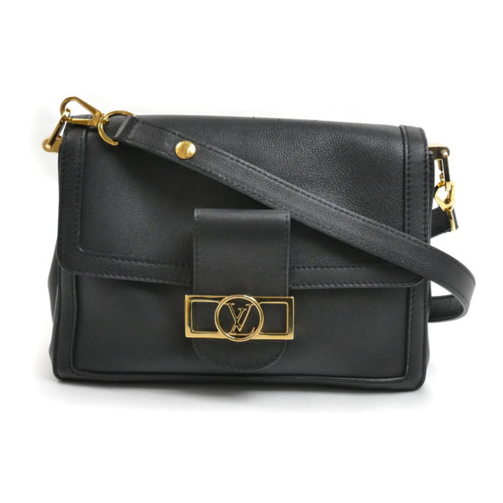 Louis Vuitton Shoulder Bag Leather: Louis Vuitton Shoulder Bag Leather Black Calfskin Louis Vuitton Shoulder Bag with Gold Hardware. Made from high-quality leather, this stylish shoulder bag features a classic design and elegant gold ac
