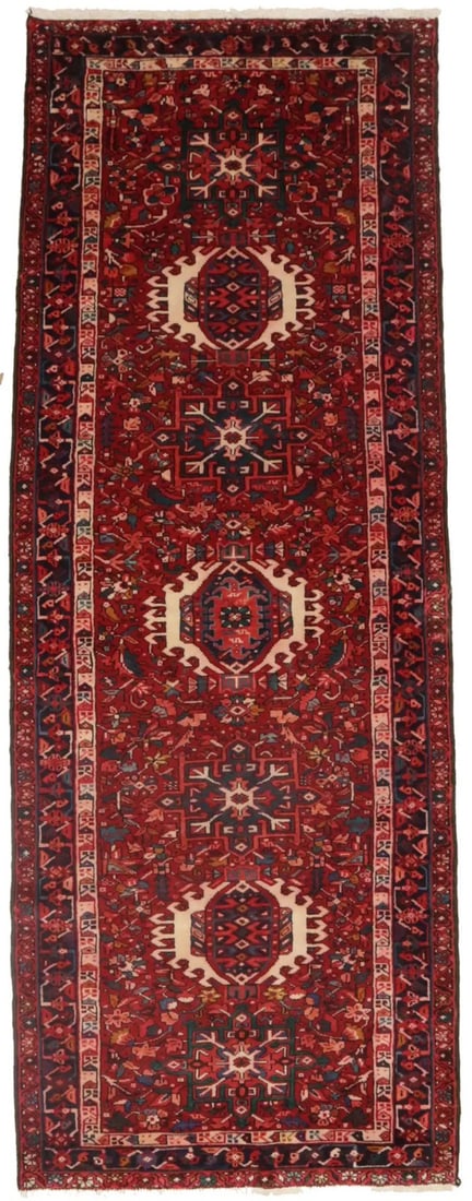 4'0 X 11'0 Ft Vintage Oriental Runner Rug Geometric Tribal Kitchen Decor Carpet Hand-Knotted: 4'0 X 11'0 Ft Vintage Oriental Runner Rug Geometric Tribal Kitchen Decor Carpet Hand-Knotted Hand-knotted in wool, this vintage Oriental runner rug boasts a striking geometric tribal pattern in rich c